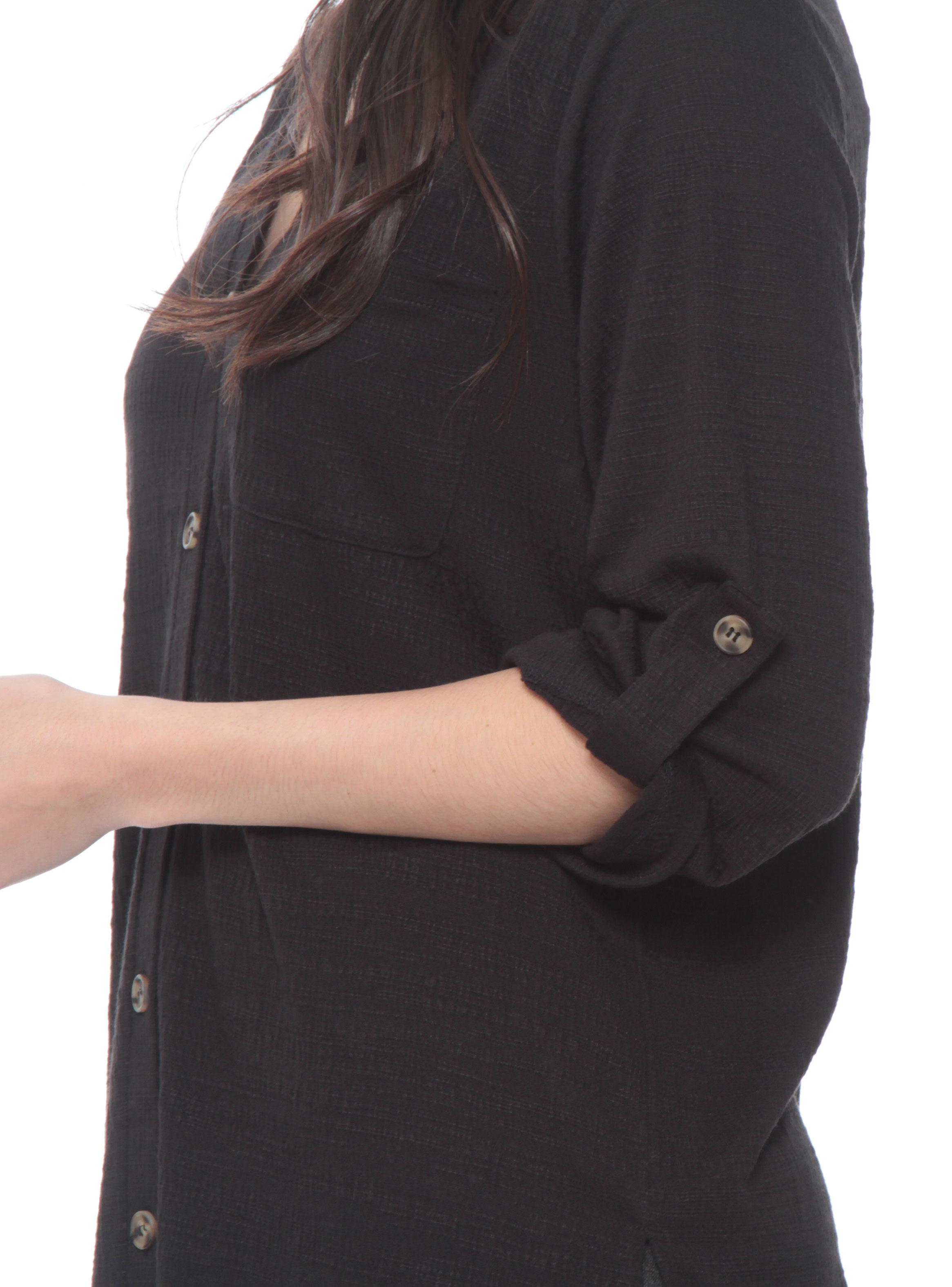 Blusa Manga Larga Ajustable Sólida y Botones-2