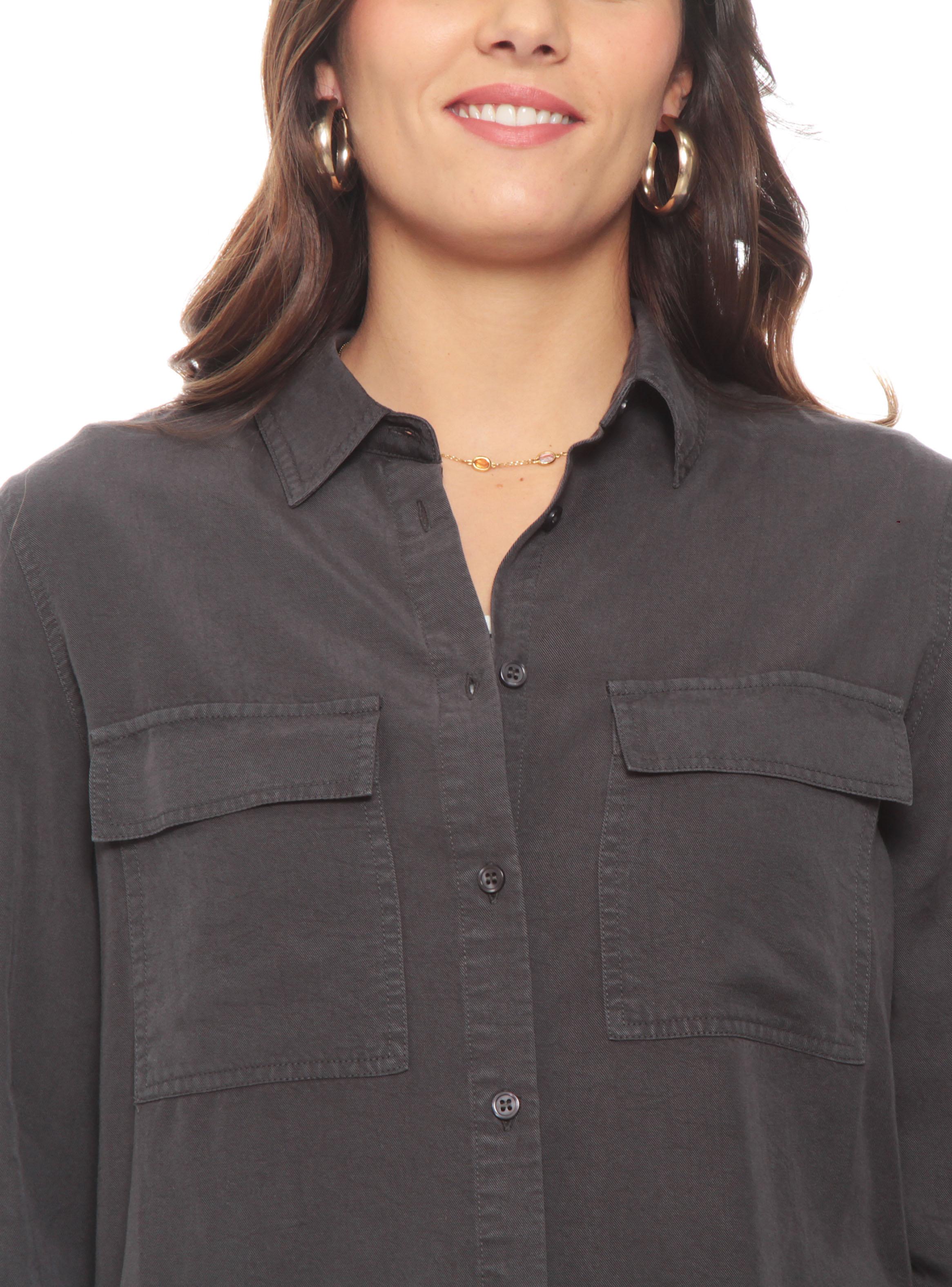Blusa Manga Larga Ajustable Lyocell Cuello Camisero-2