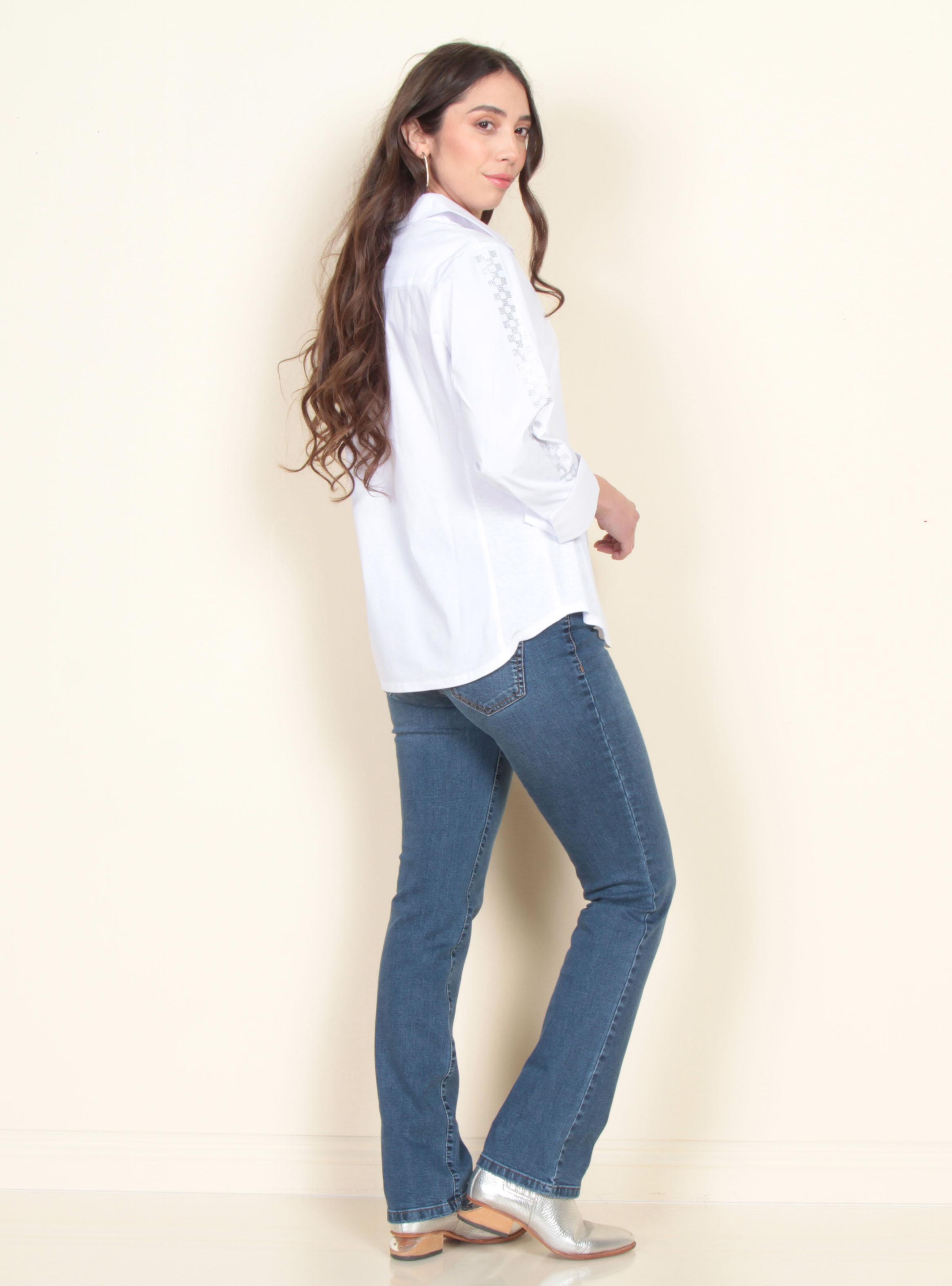 Blusa Manga 3/4 Sólida Bordado Lurex en Mangas-4