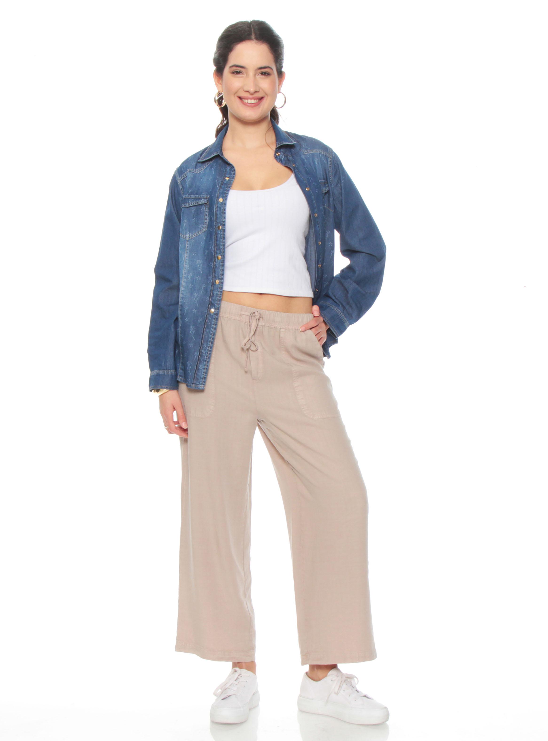 Pantalón Crop Lino Lyocell Tiro Alto Pretina Elasticada-3