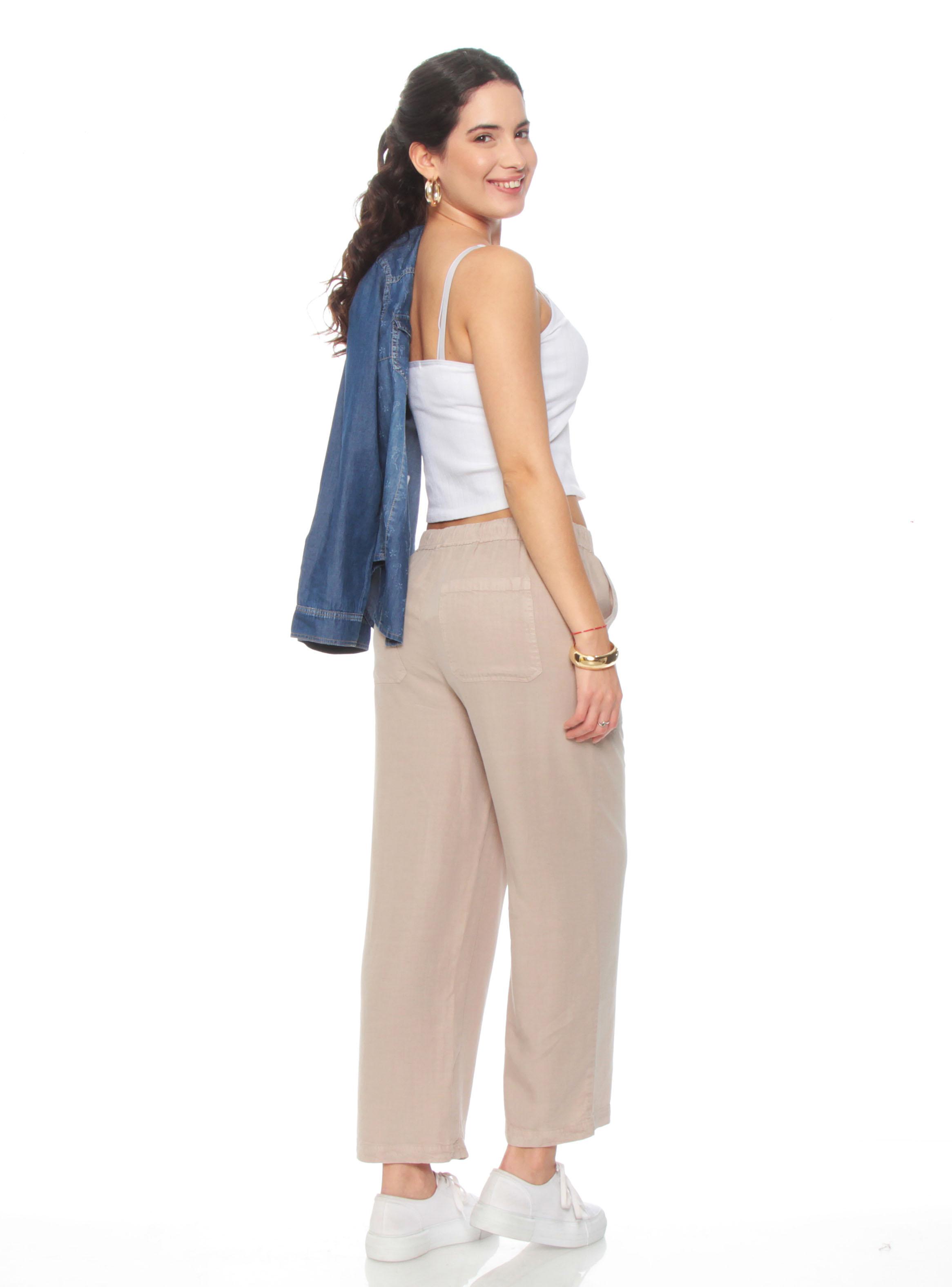 Pantalón Crop Lino Lyocell Tiro Alto Pretina Elasticada-4