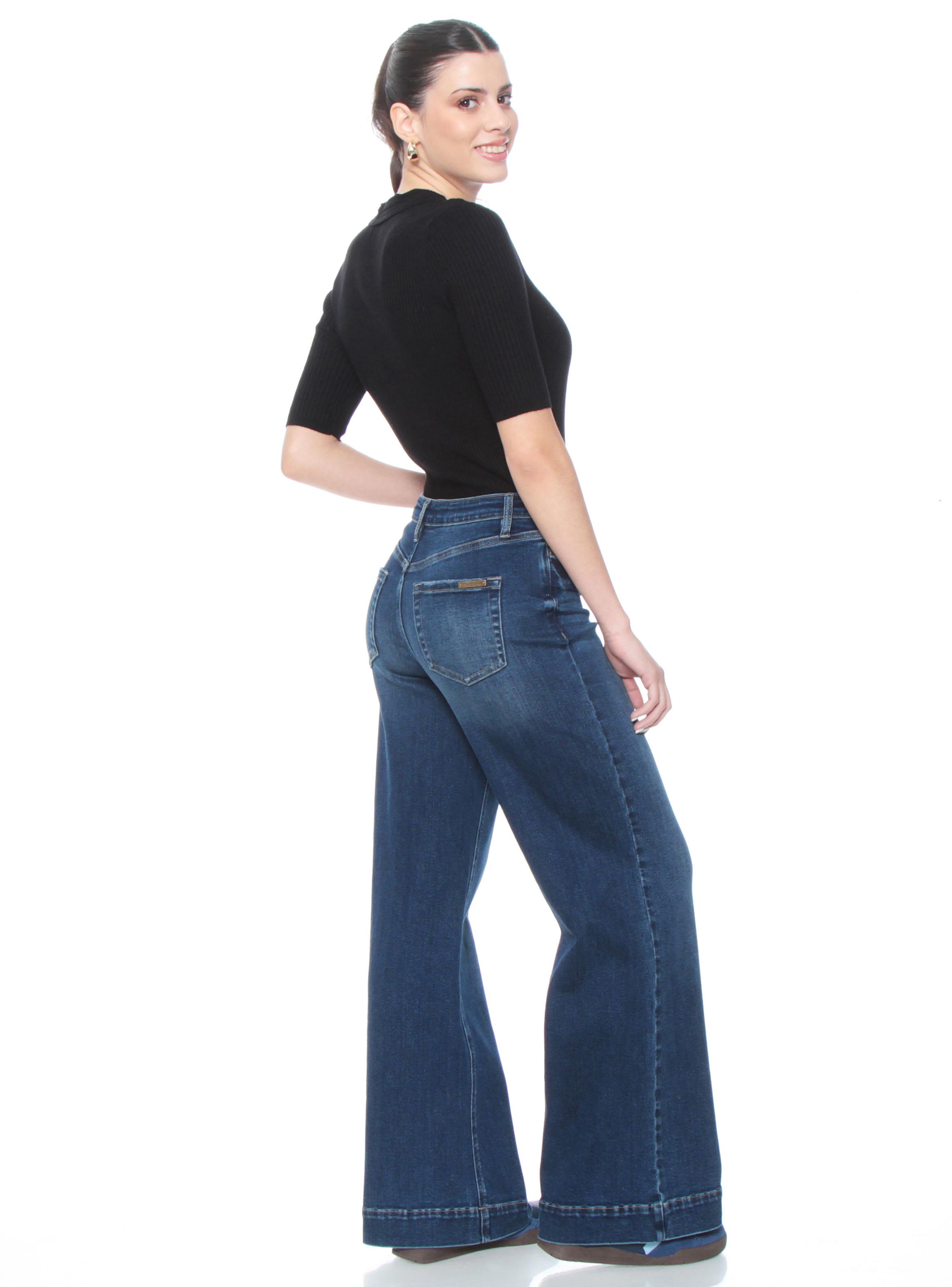 Jeans Wide Leg Tiro Alto Pretina Básica 1 Botón P17-4