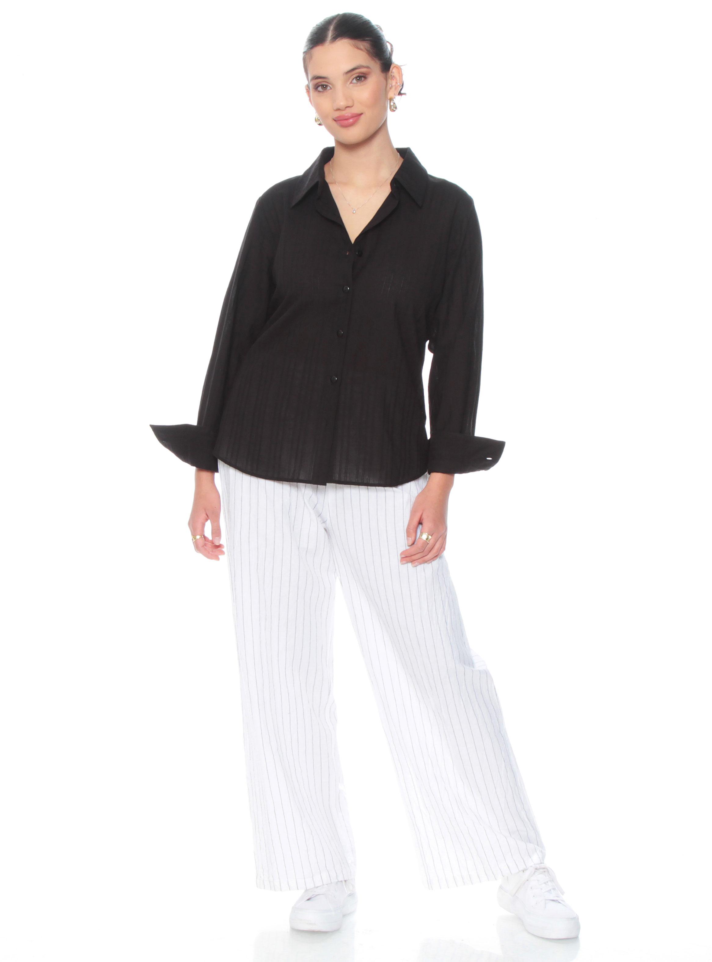 Blusa Brodery Manga Larga Abotonada en Delantero-3