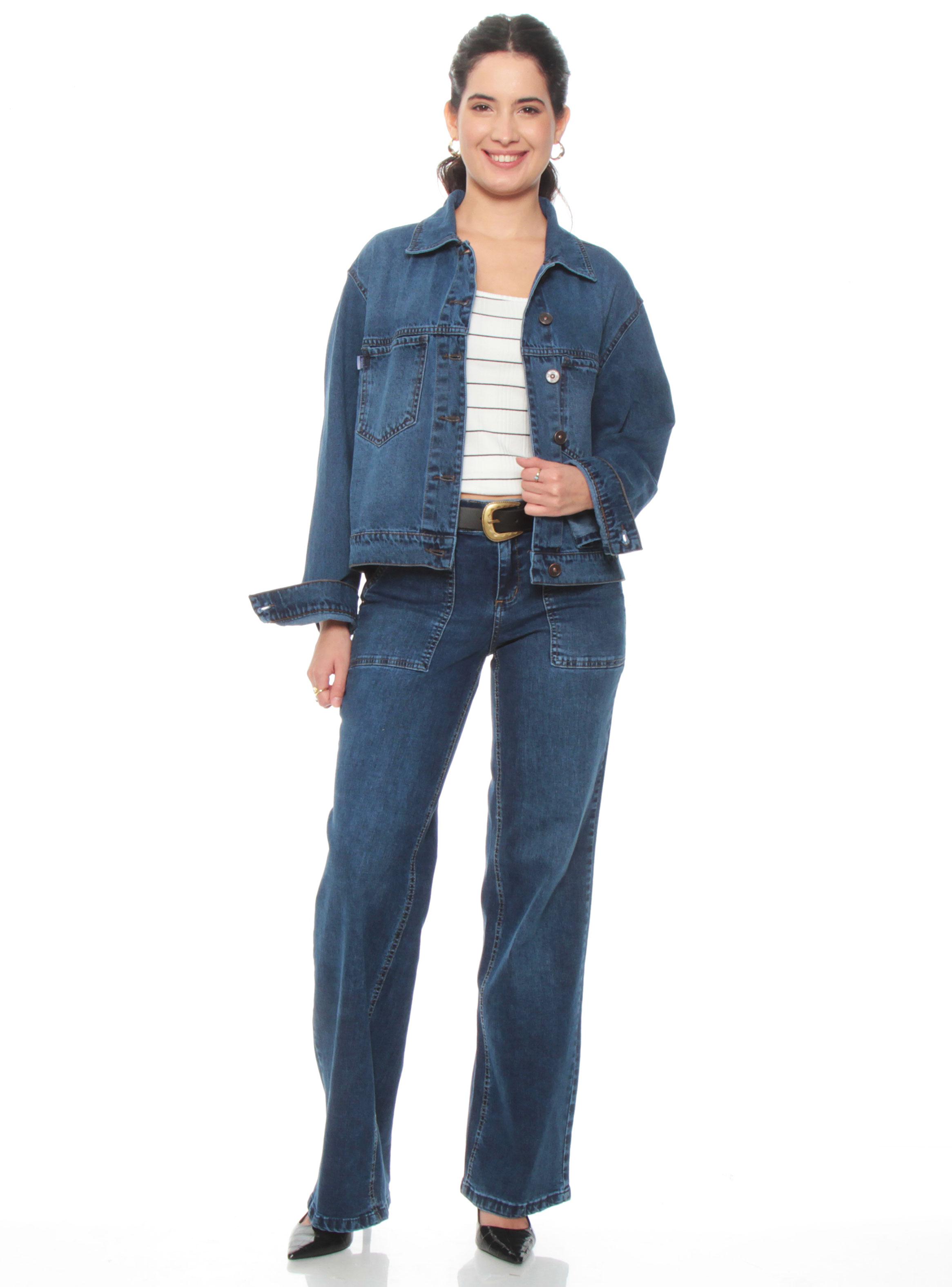 Chaqueta Denim Cuello Camisero con Botón-3