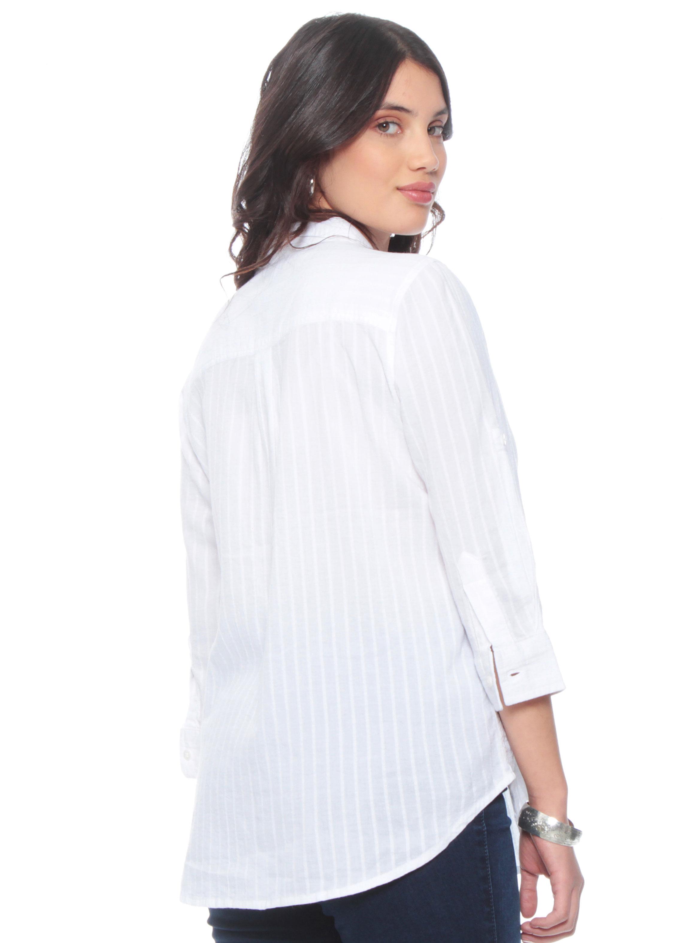 Blusa Listada Abotonada en Delantero Wa-1