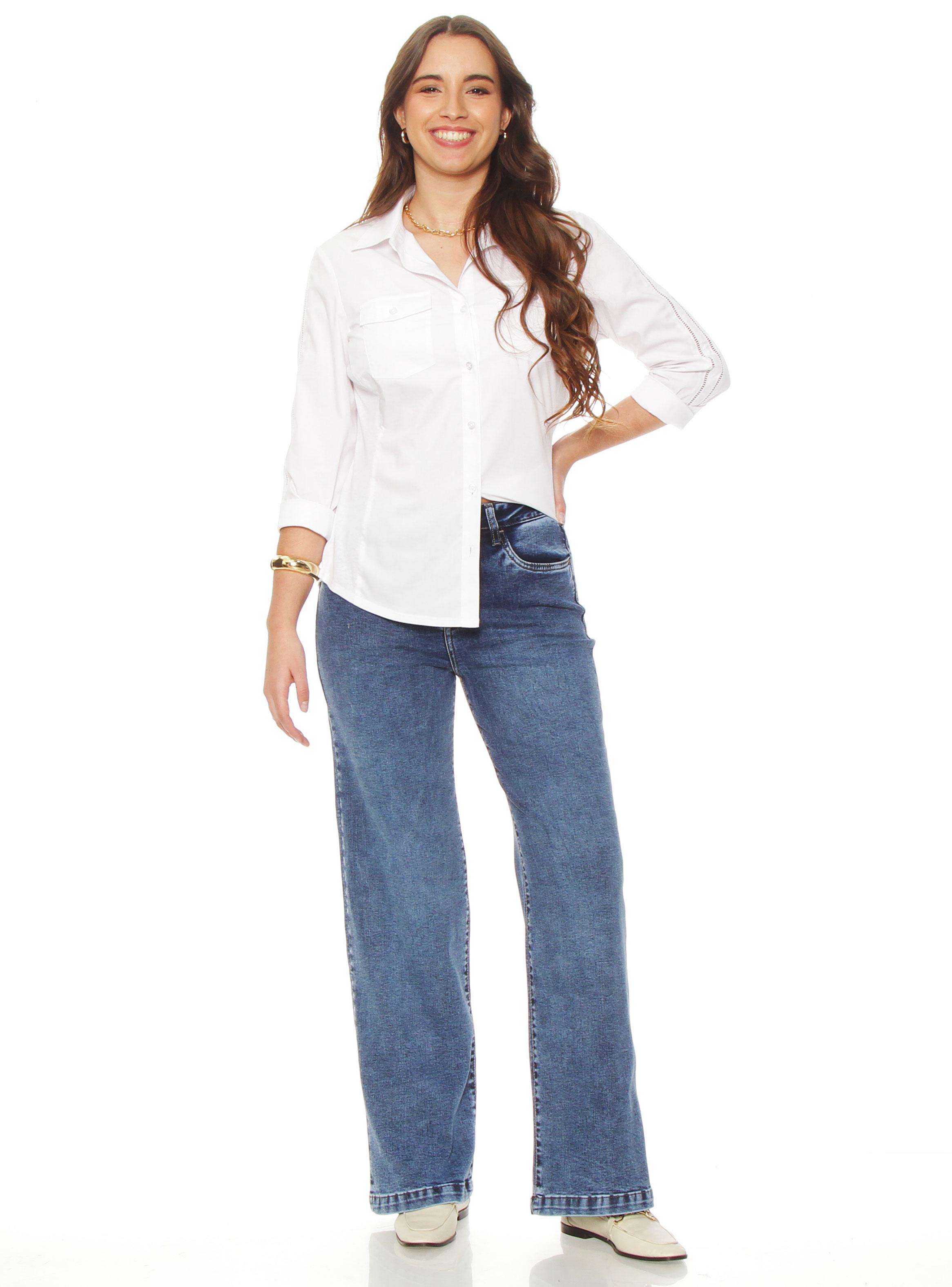 Jeans Wide Leg con Pretina Básica  y 1 Botón-3