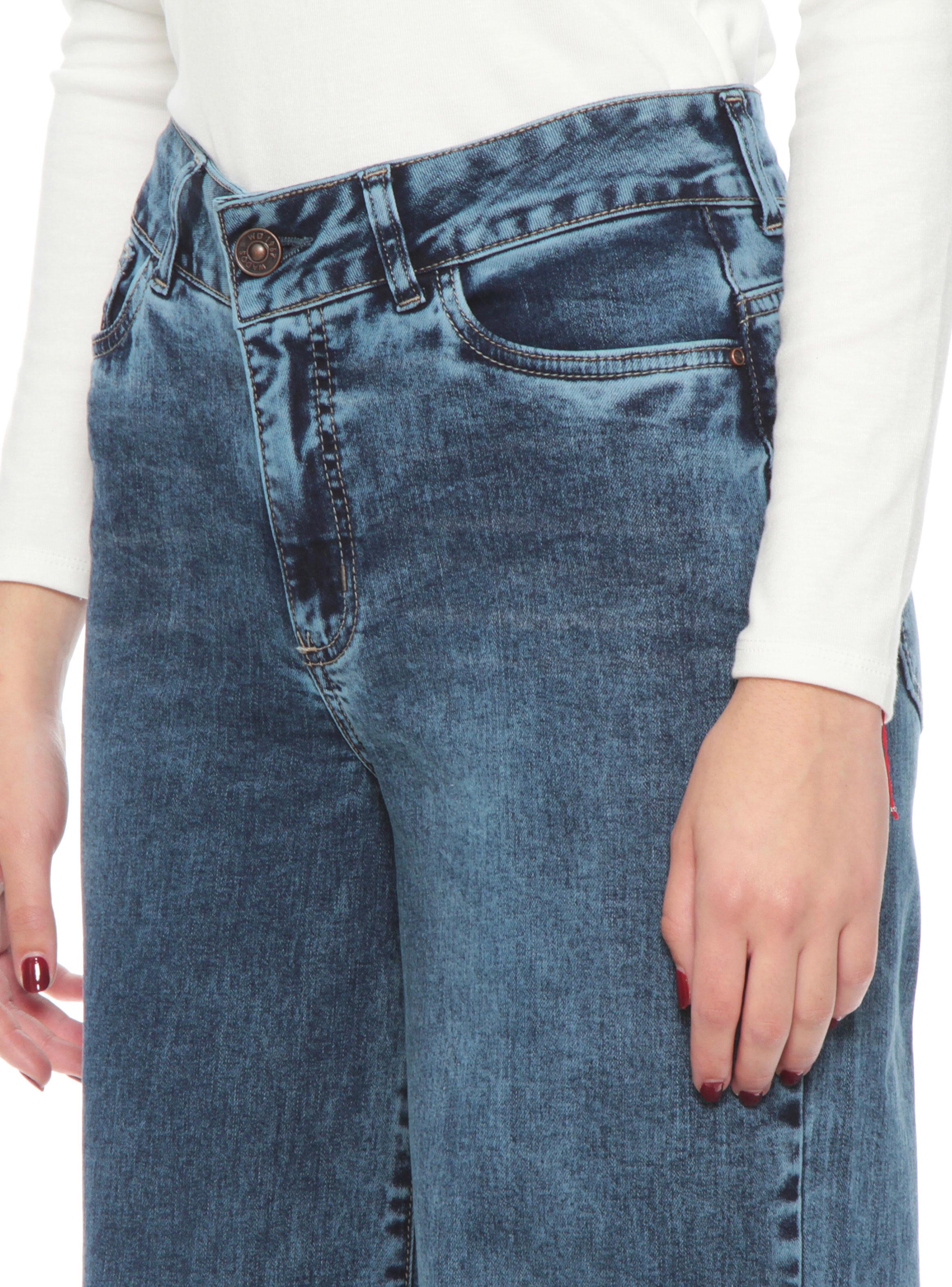 Jeans Wide Leg Tiro Alto Pretina Básica 1 Botón Push Up-2