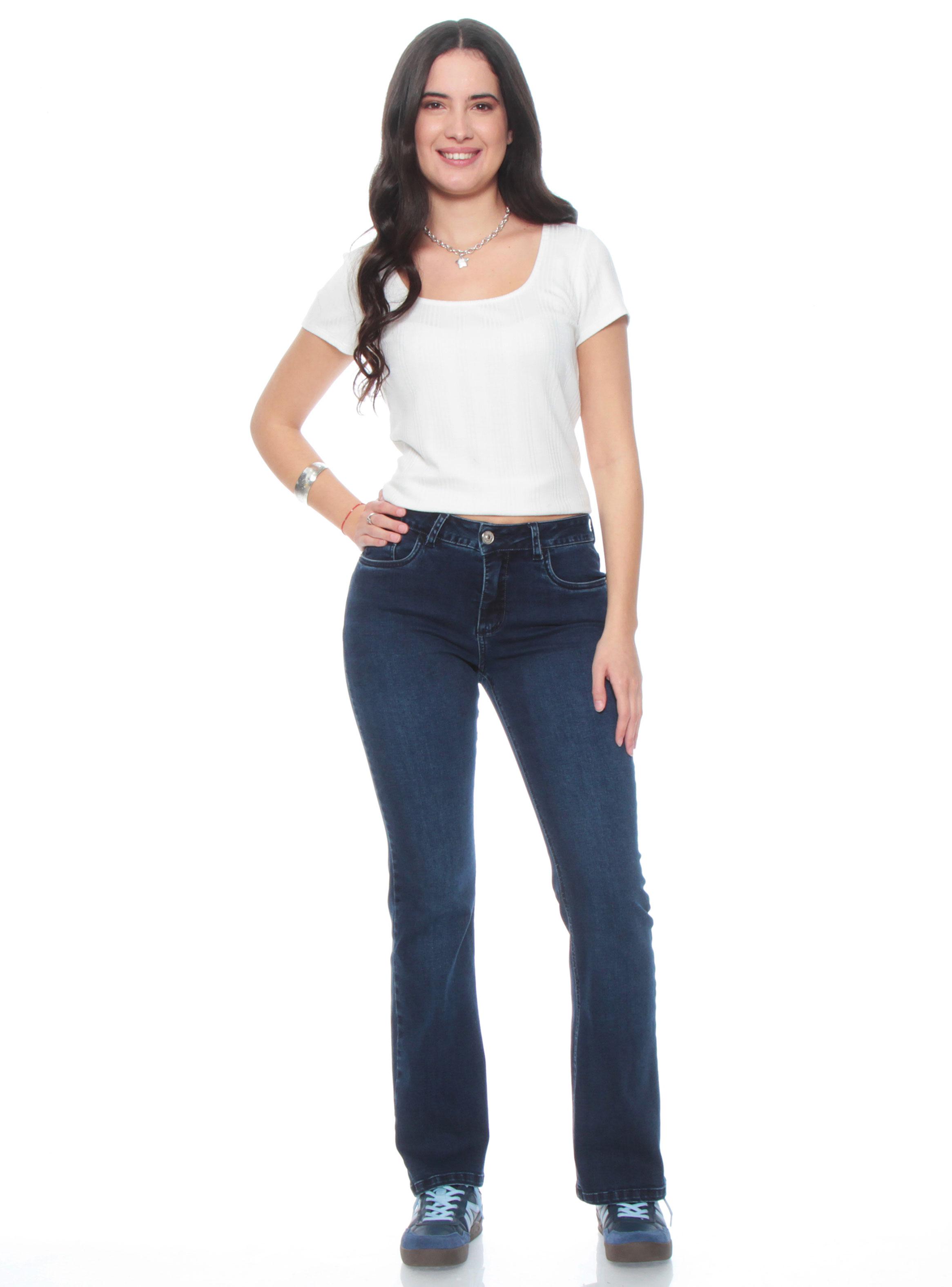 Jeans Recto Tiro Alto Tapetas Falsas Pretina 1 Botón-3