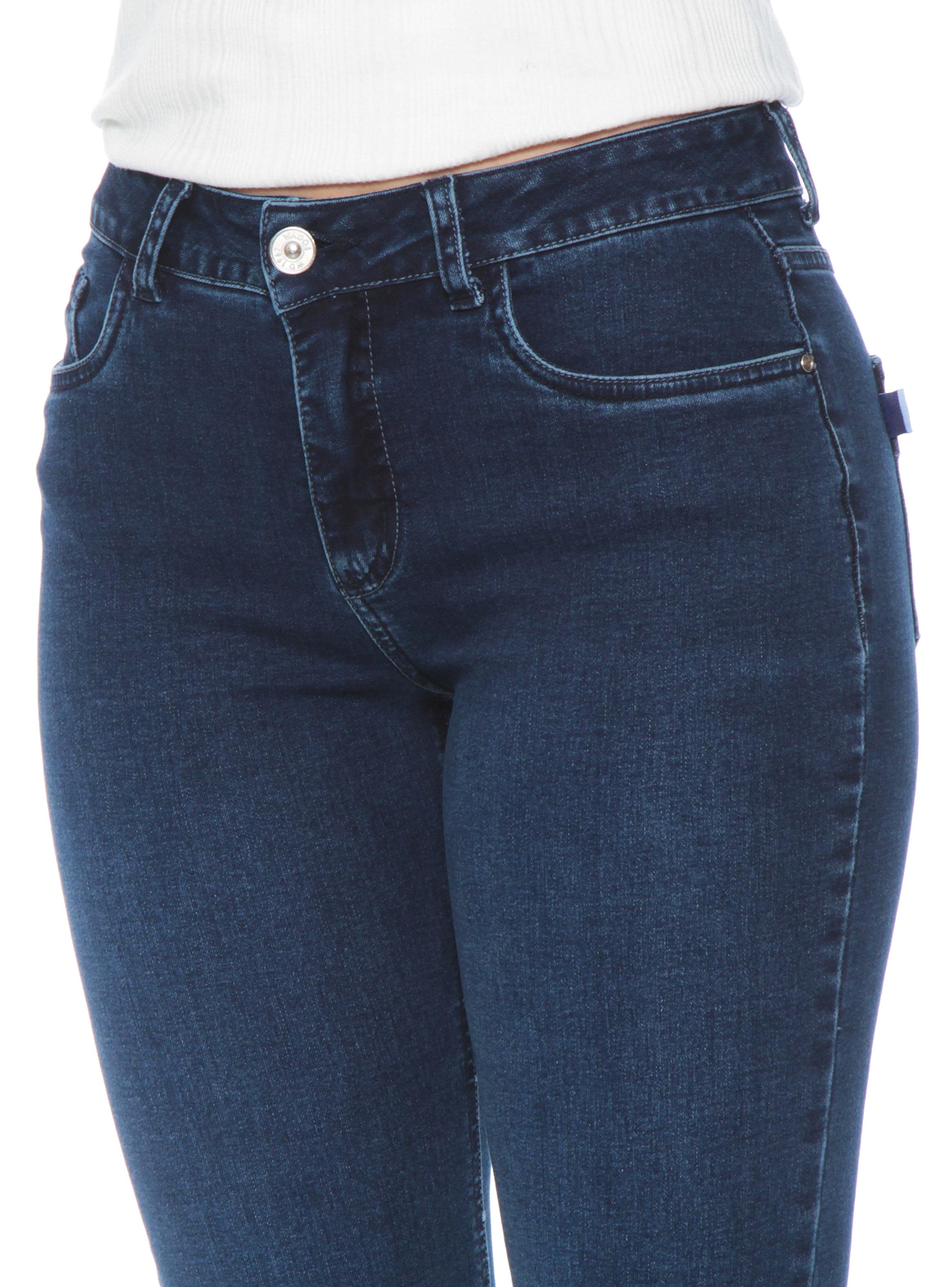 Jeans Recto Tiro Alto Tapetas Falsas Pretina 1 Botón-2