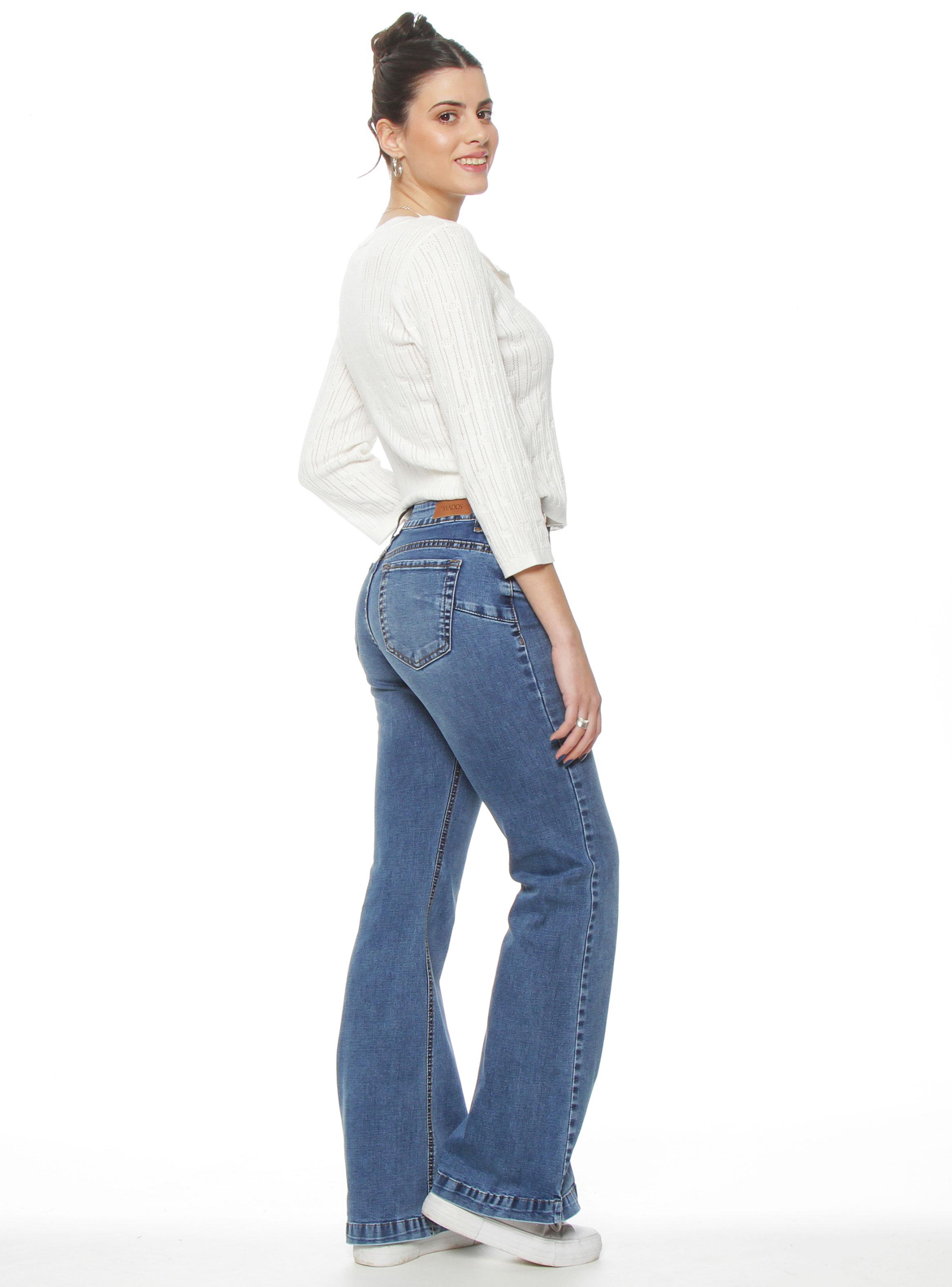 Jeans Flare Tiro Alto Pretina Básica 1 Botón J346-4