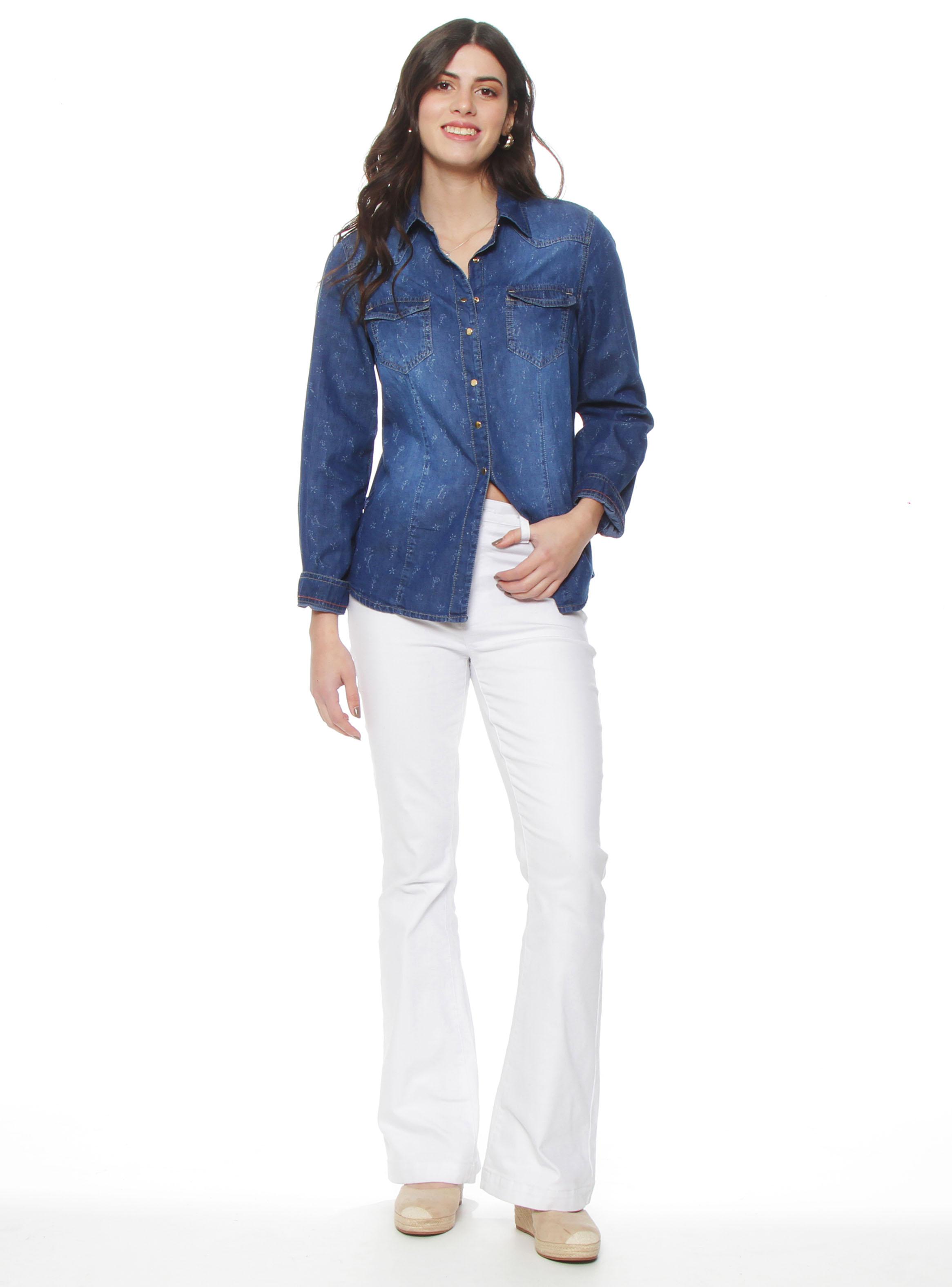 Blusa Denim Cuello Camisero Print-3