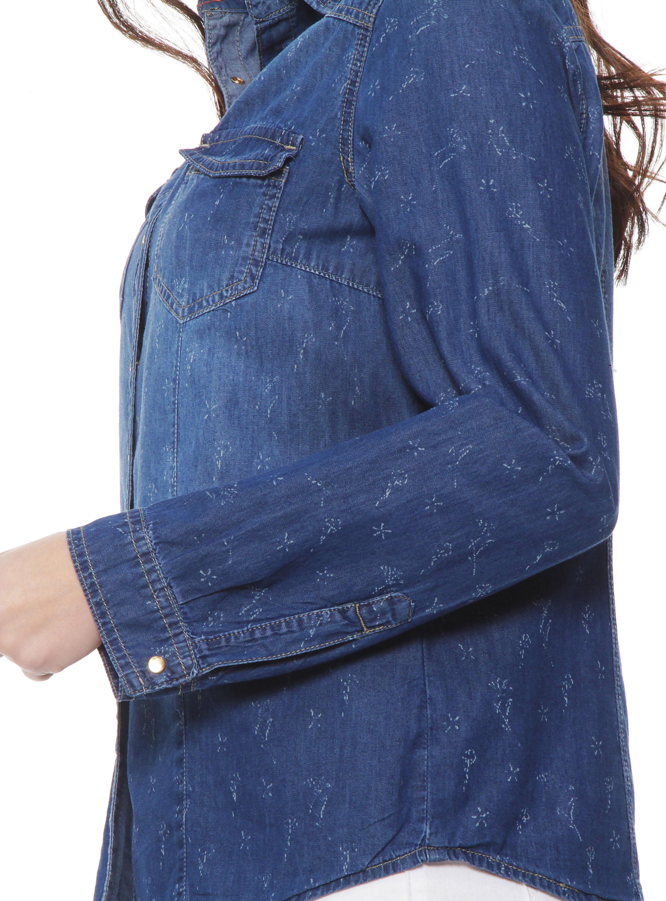 Blusa Denim Cuello Camisero Print-2