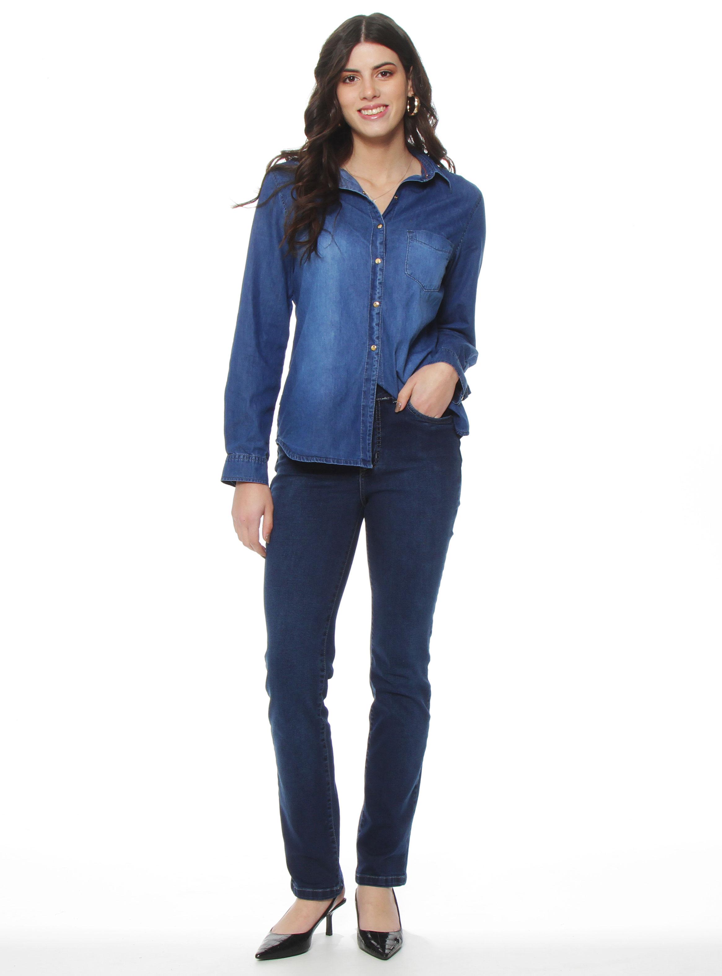 Blusa Clásica Denim Cuello Camisero-3