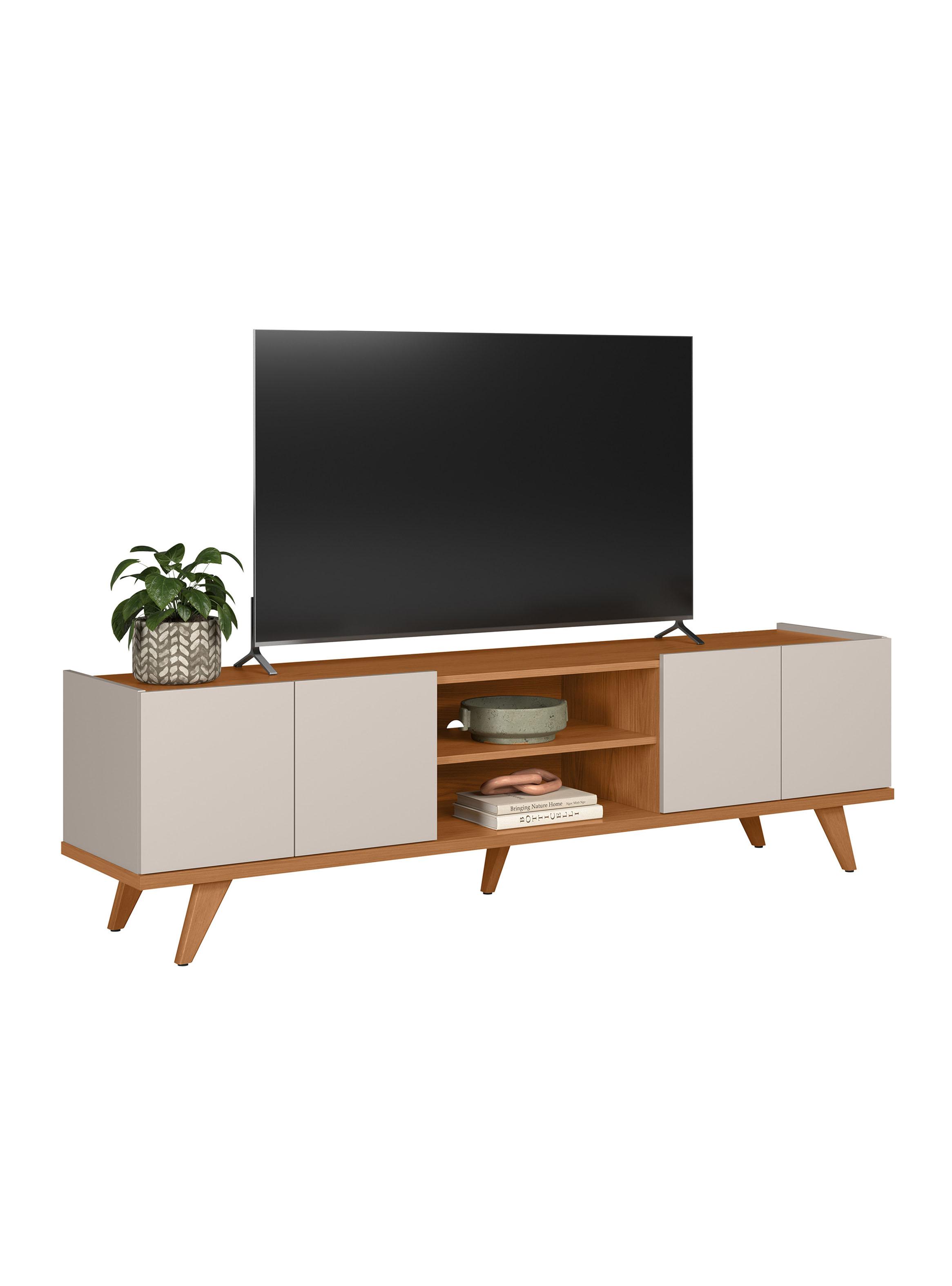 Rack TV Brazos 75" Off White Matte/ Freijó-2