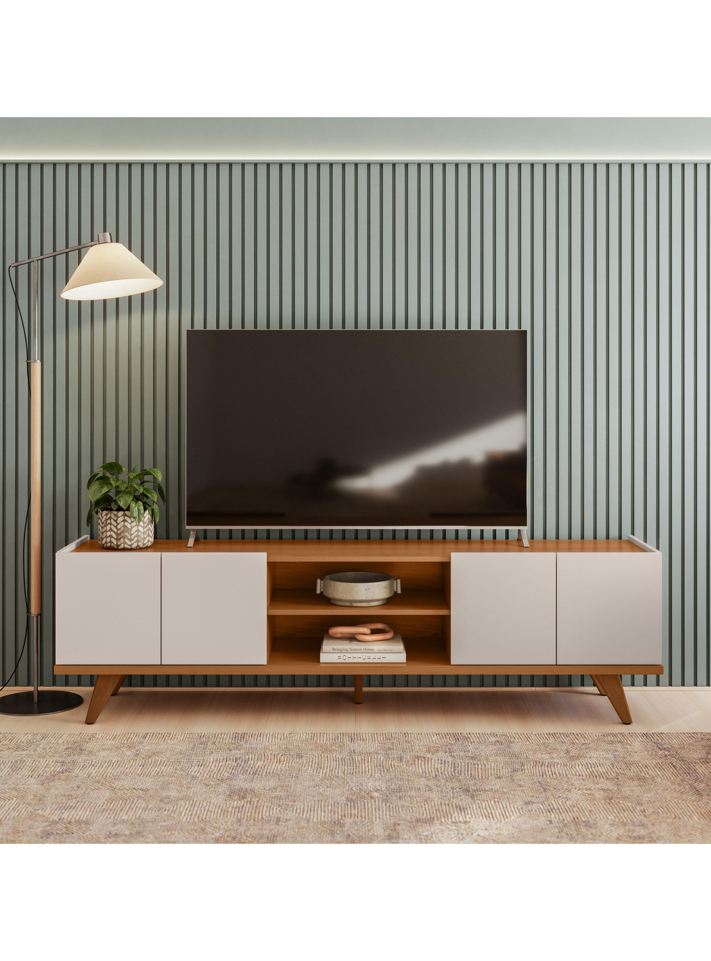Rack TV Brazos 75" Off White Matte/ Freijó-4