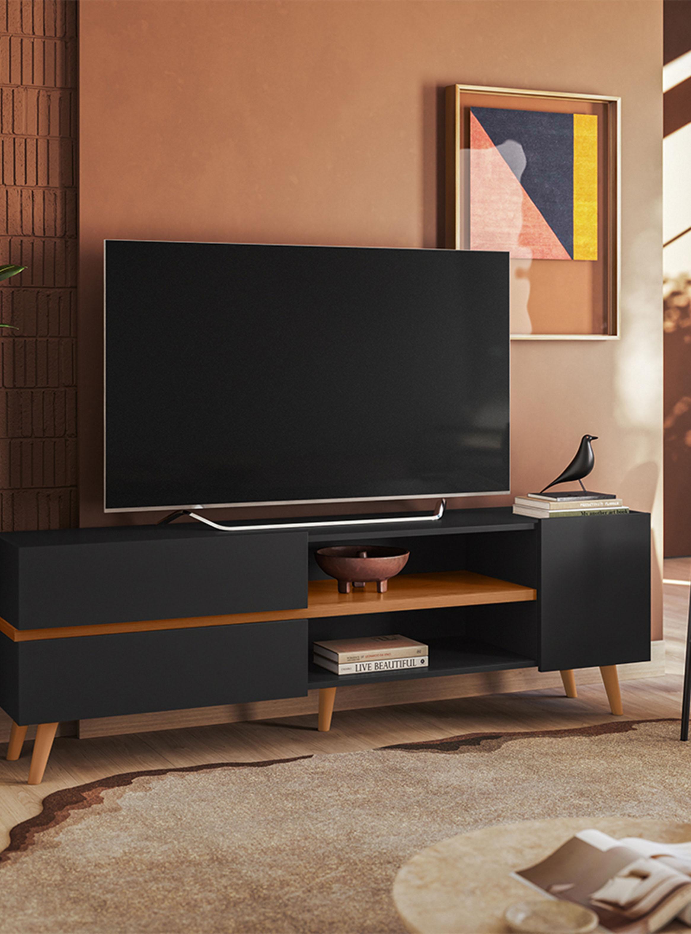 Rack TV Purus 65" Preto Fosco /Freijó-4