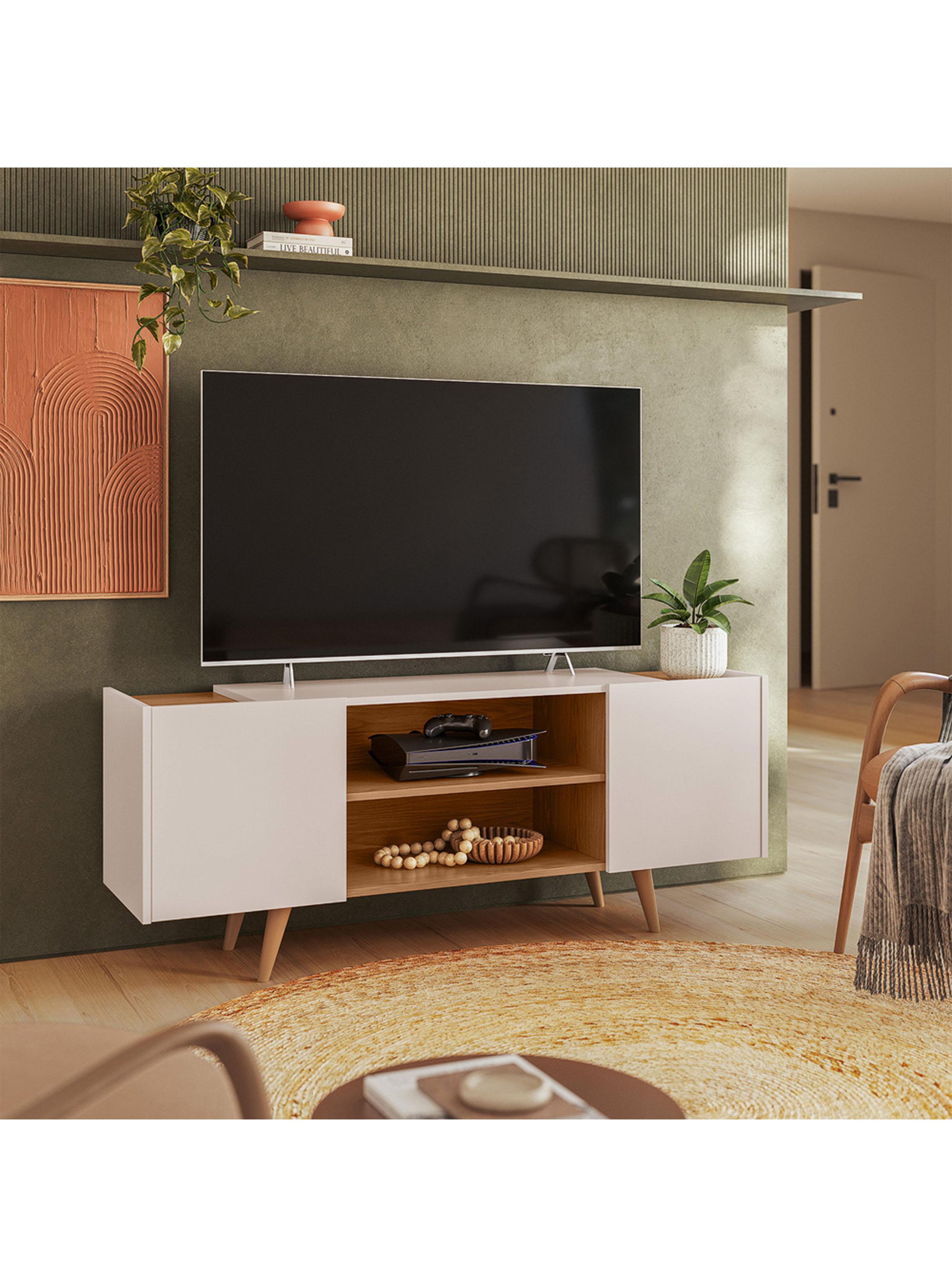 Rack TV River 55" Off White Matte/ Freijó-4