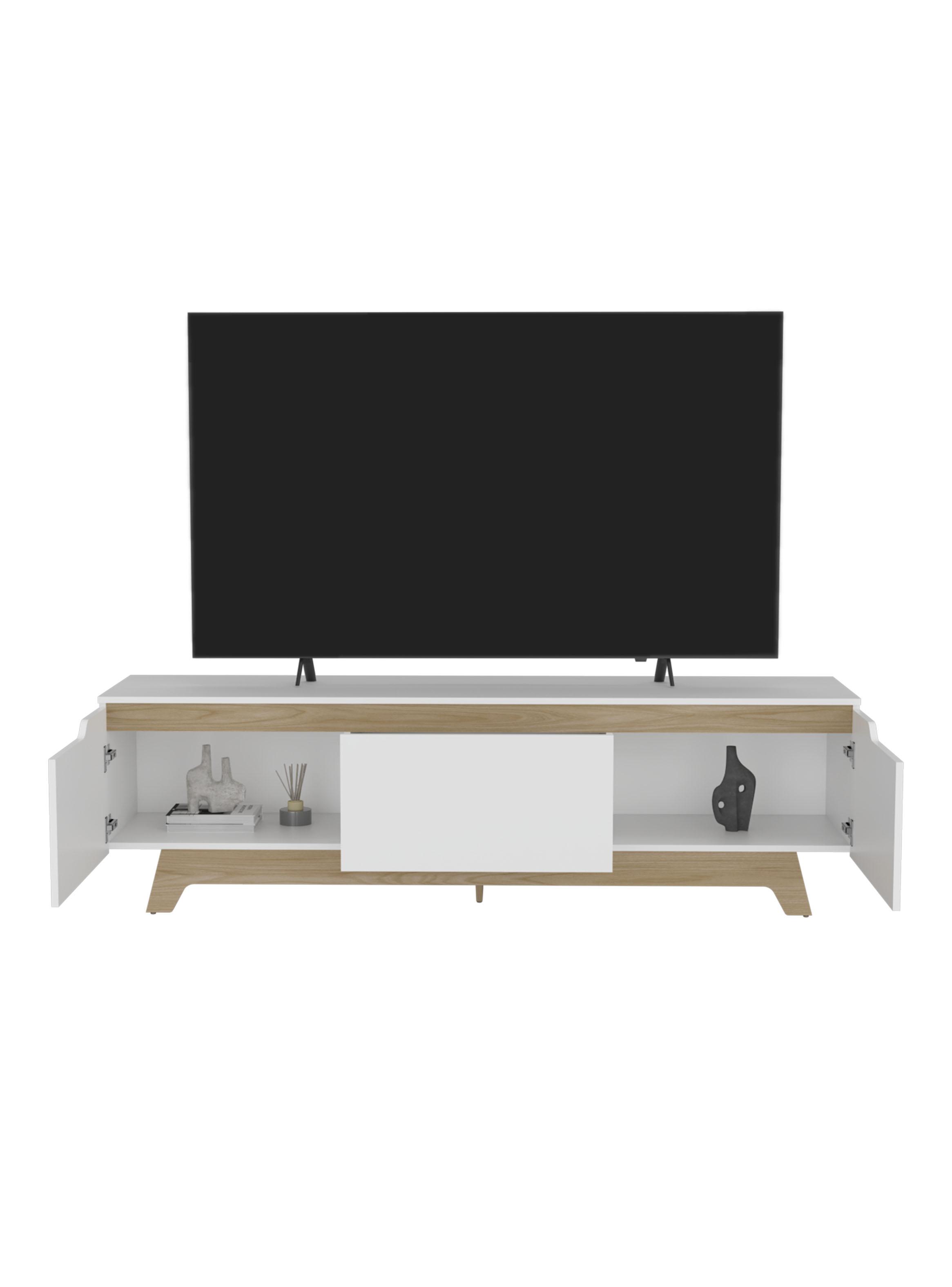 Rack TV 80" Woodall 2 Puertas 1 Cajon Blanco y Fresno-2