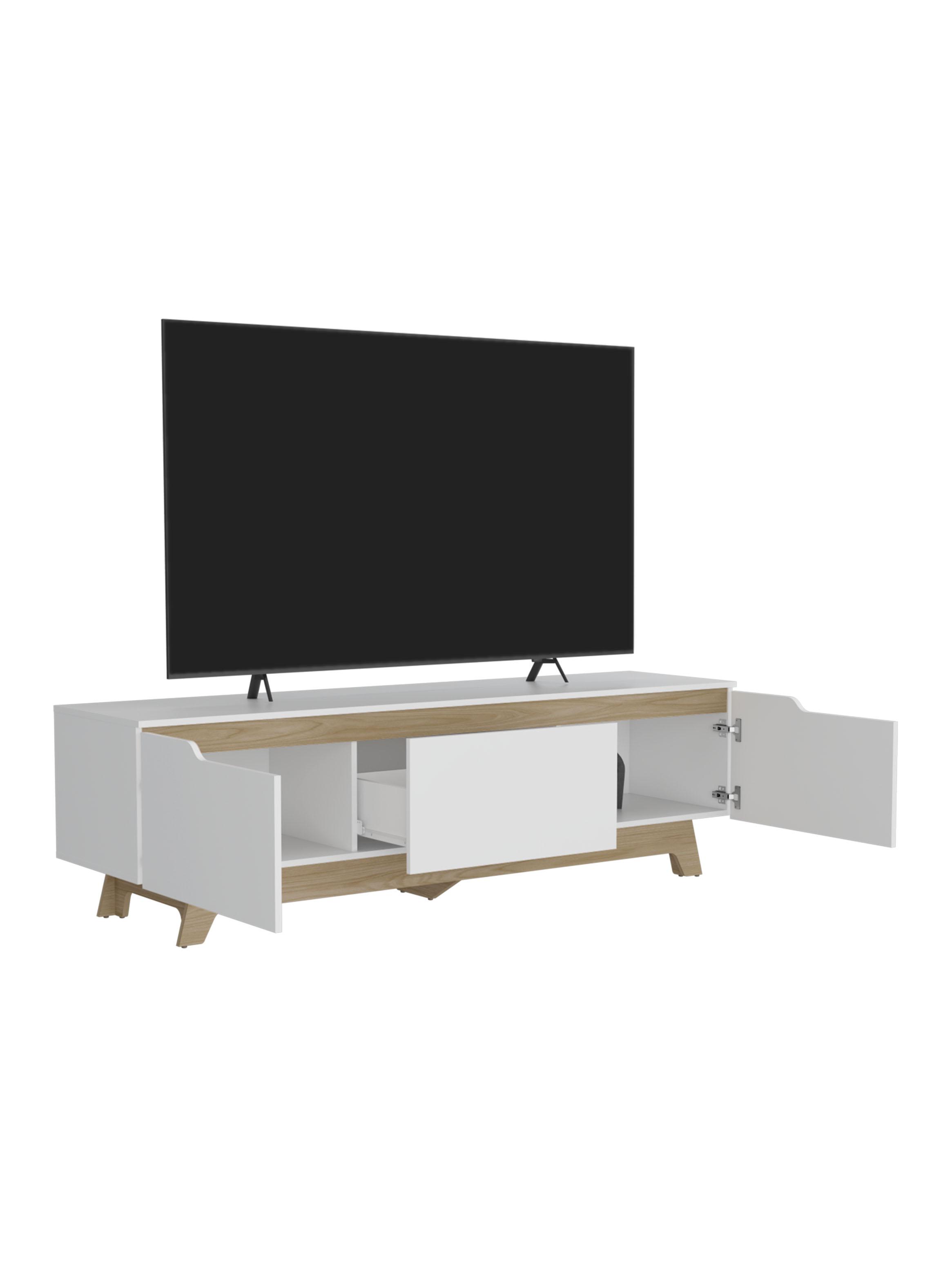 Rack TV 80" Woodall 2 Puertas 1 Cajon Blanco y Fresno-3