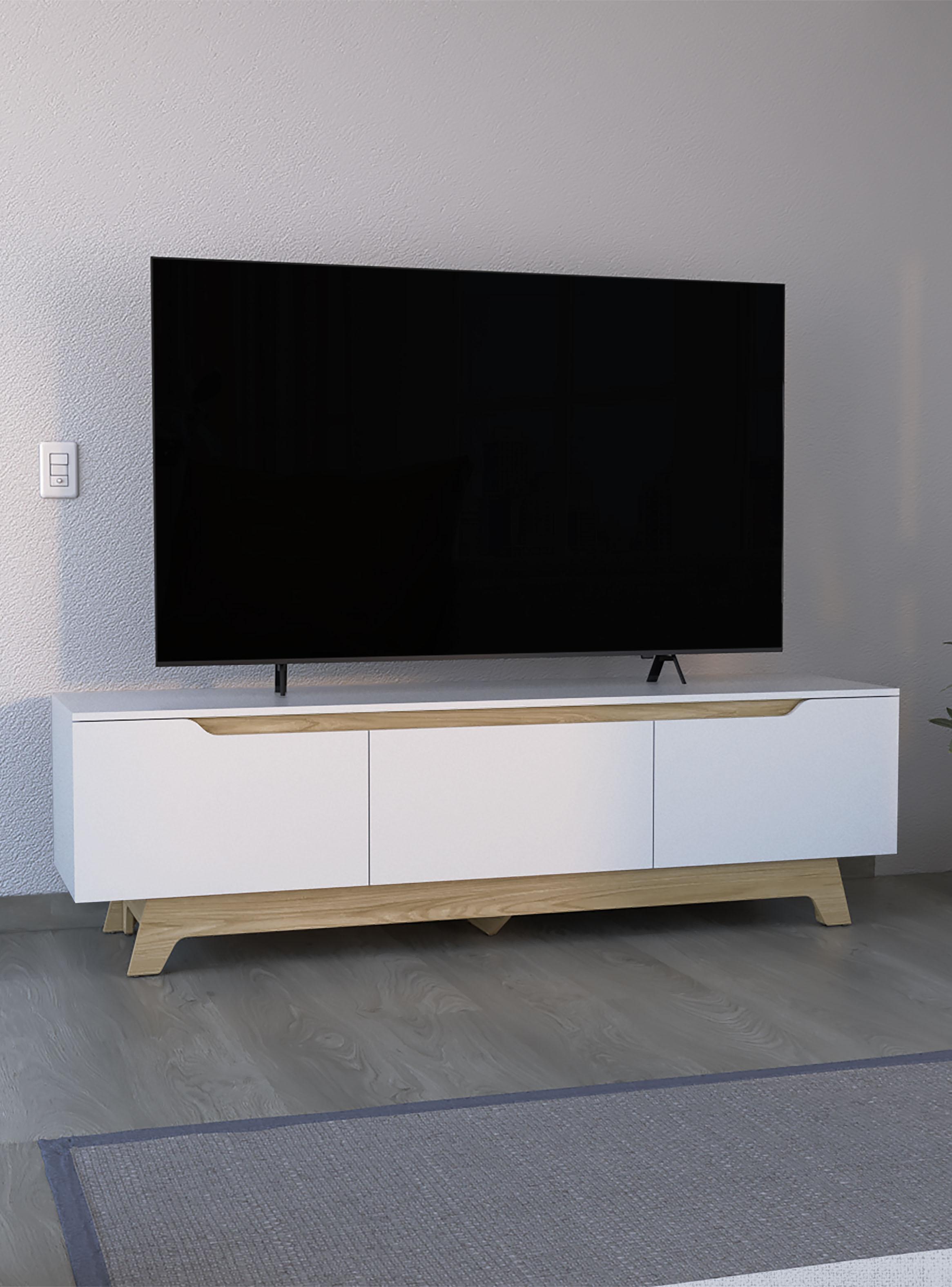 Rack TV 80" Woodall 2 Puertas 1 Cajon Blanco y Fresno-4