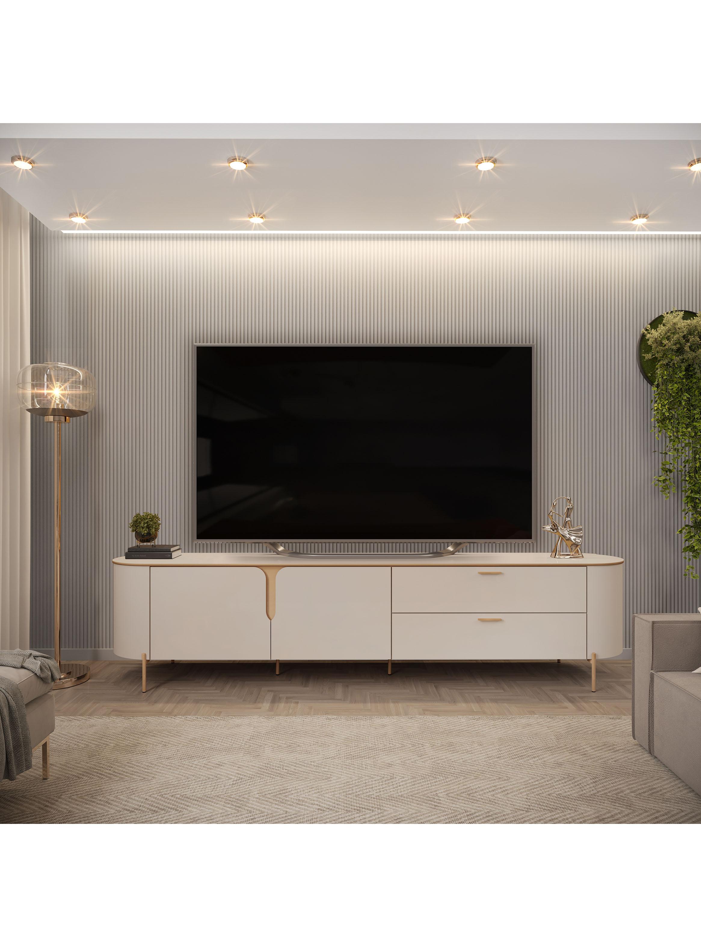 Rack TV Celine 70" 2 Cuerpos 2 Puertas Blanco-3