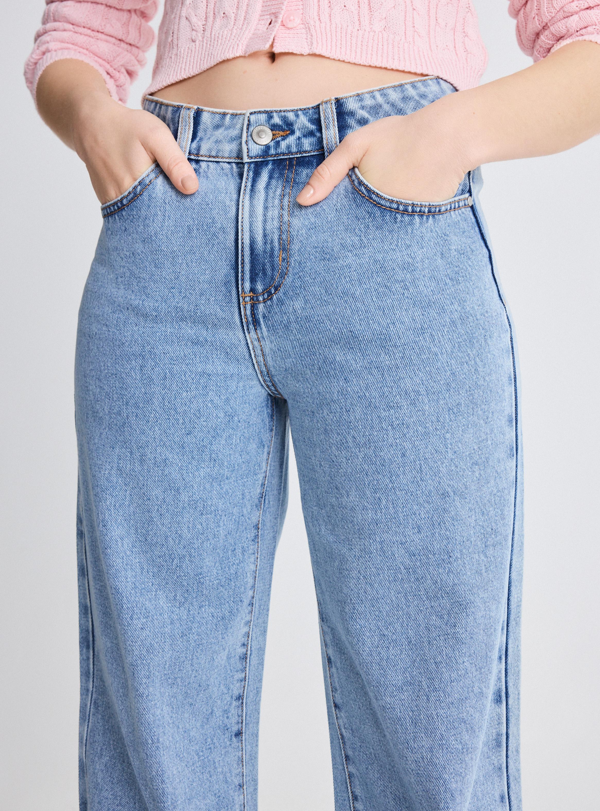 Jeans Wide Leg Color Tiro Alto Cierre y Botón-2