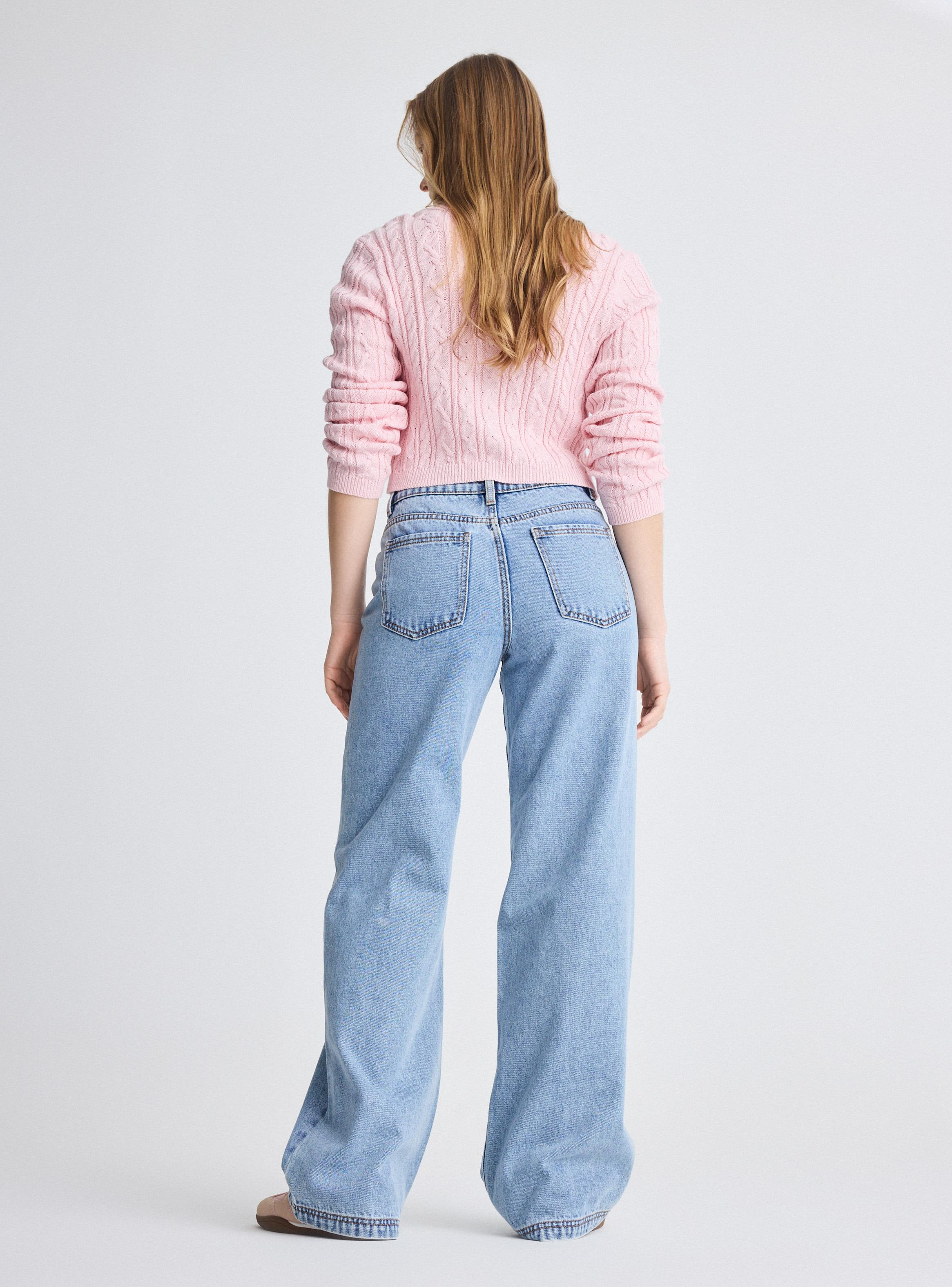 Jeans Wide Leg Color Tiro Alto Cierre y Botón-5