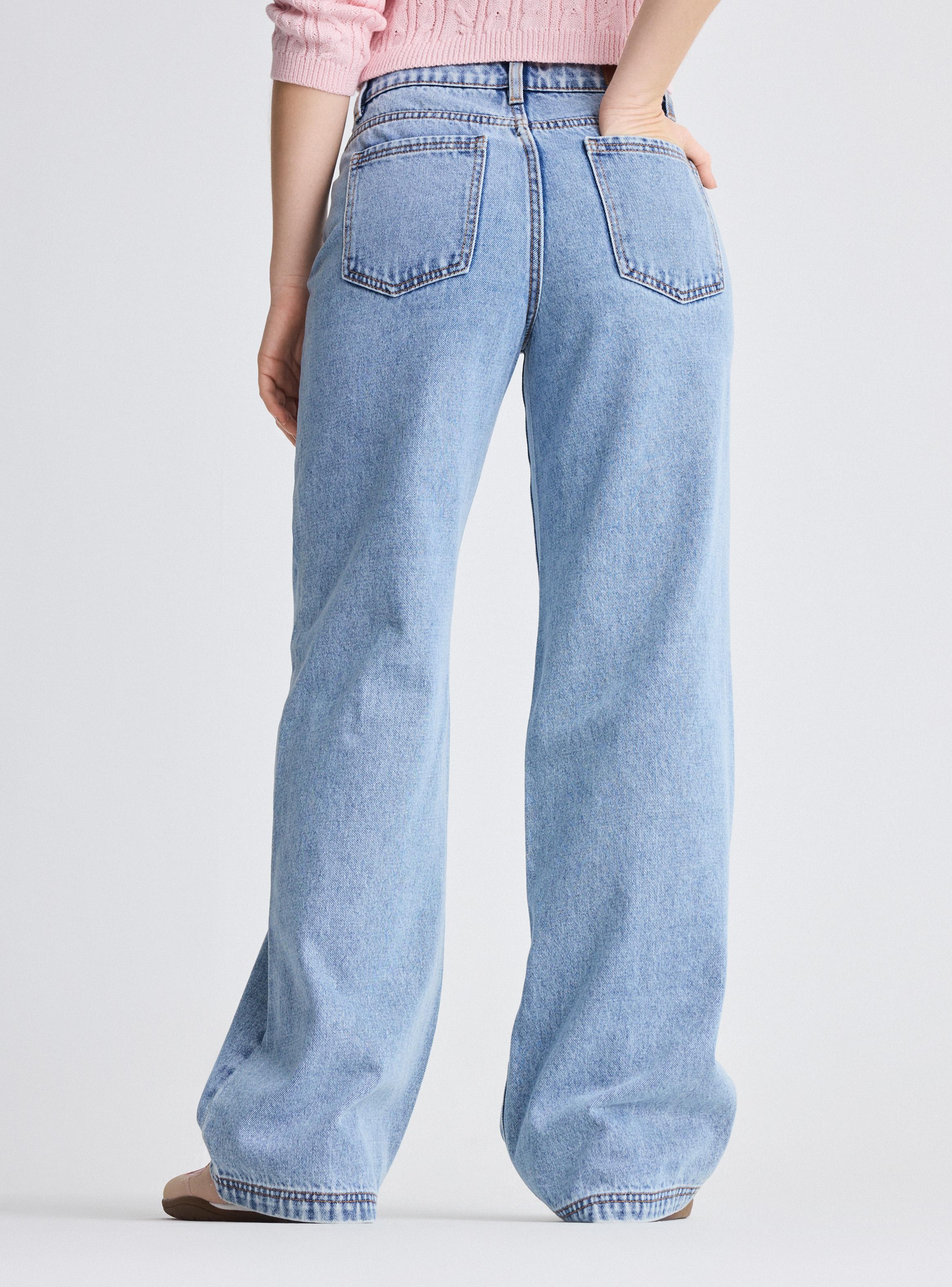 Jeans Wide Leg Color Tiro Alto Cierre y Botón-1