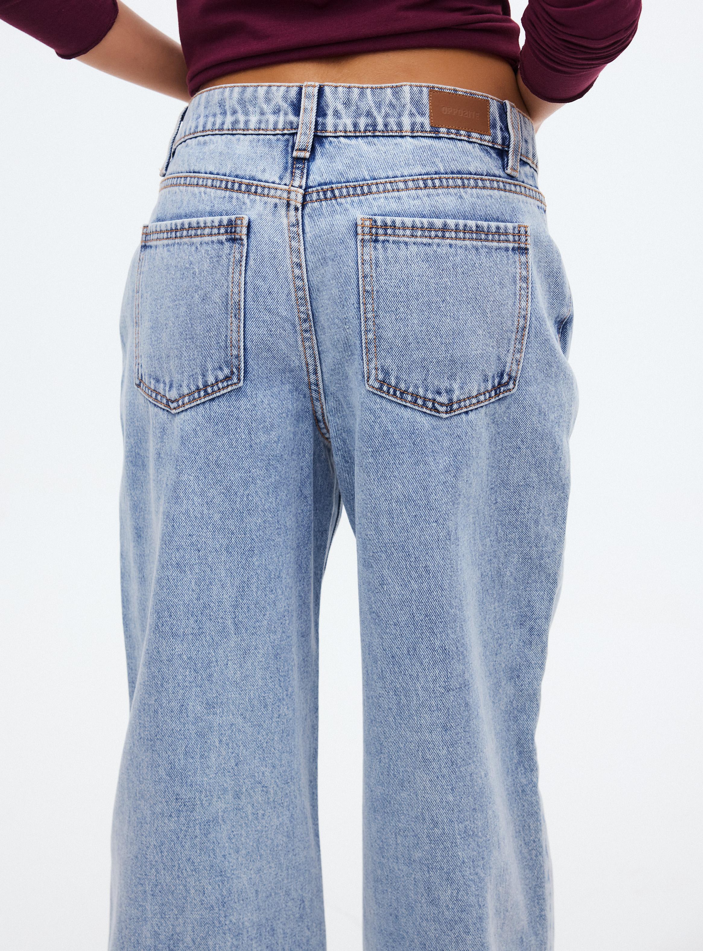 Jeans Wide Leg Color Tiro Alto Cierre y Botón-3