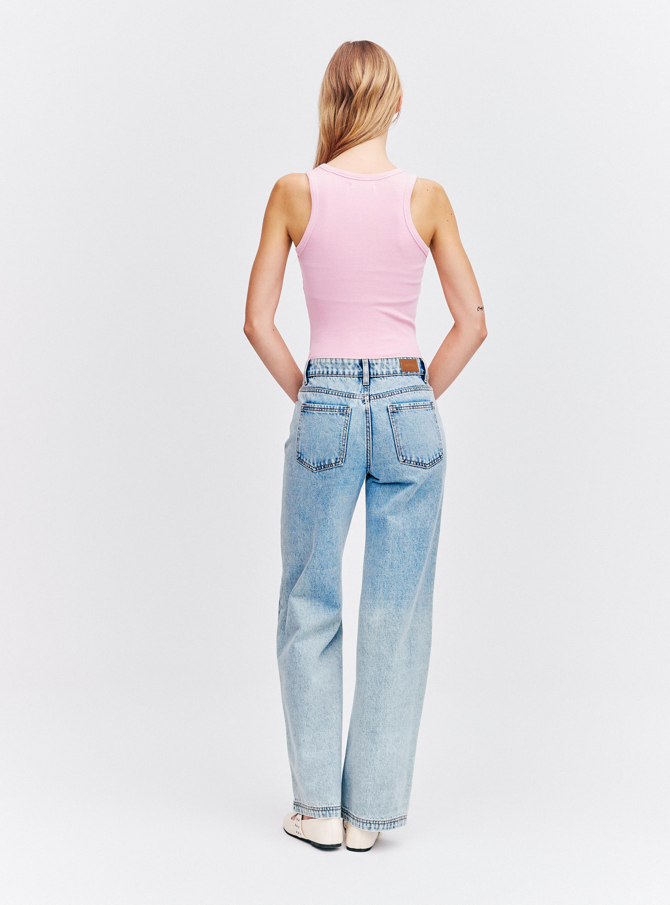 Jeans Wide Leg Tiro Alto Cierre y Botón-5