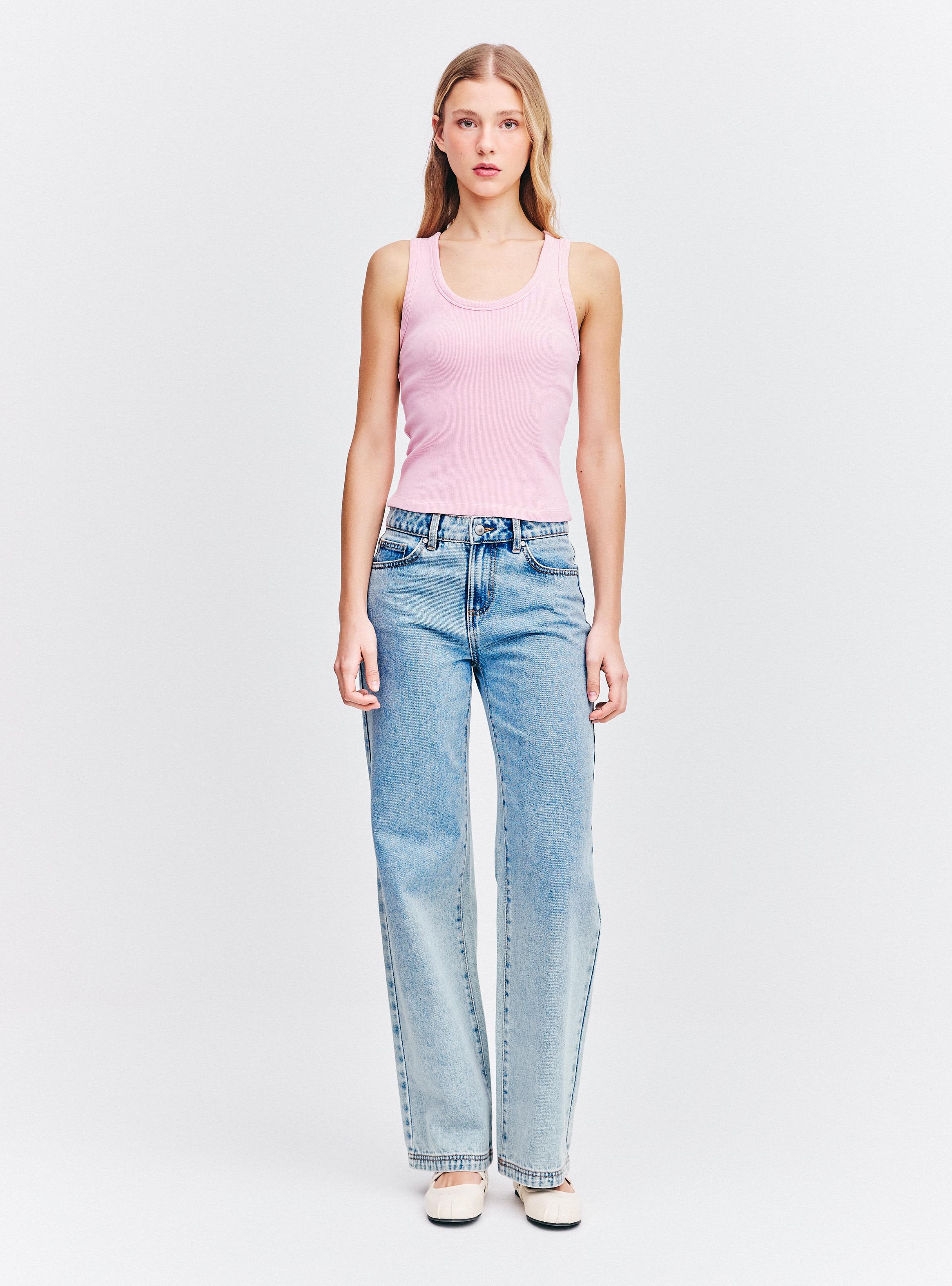 Jeans Wide Leg Tiro Alto Cierre y Botón-4