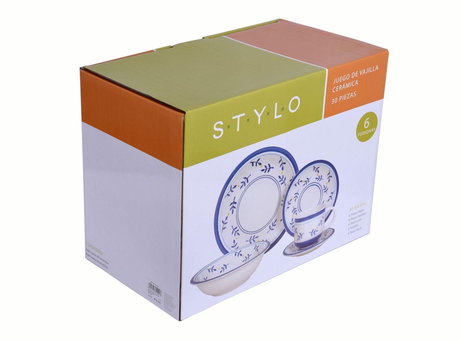 Set de 30 Vajillas de Cerámica Stylo Ramas Azules-9