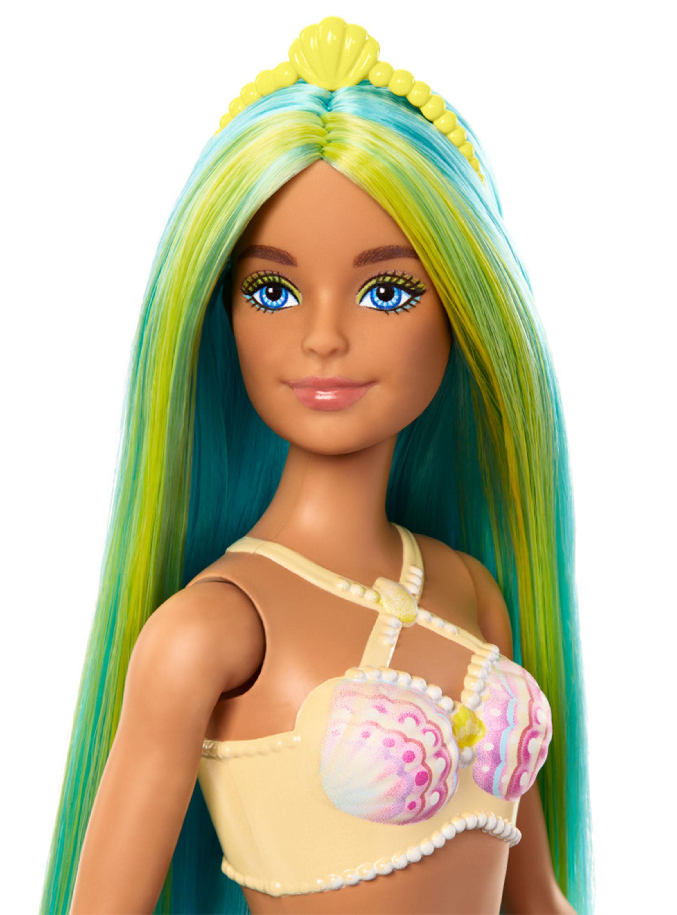Muñeca Barbie Sirena Cabello Verde y Azul-3