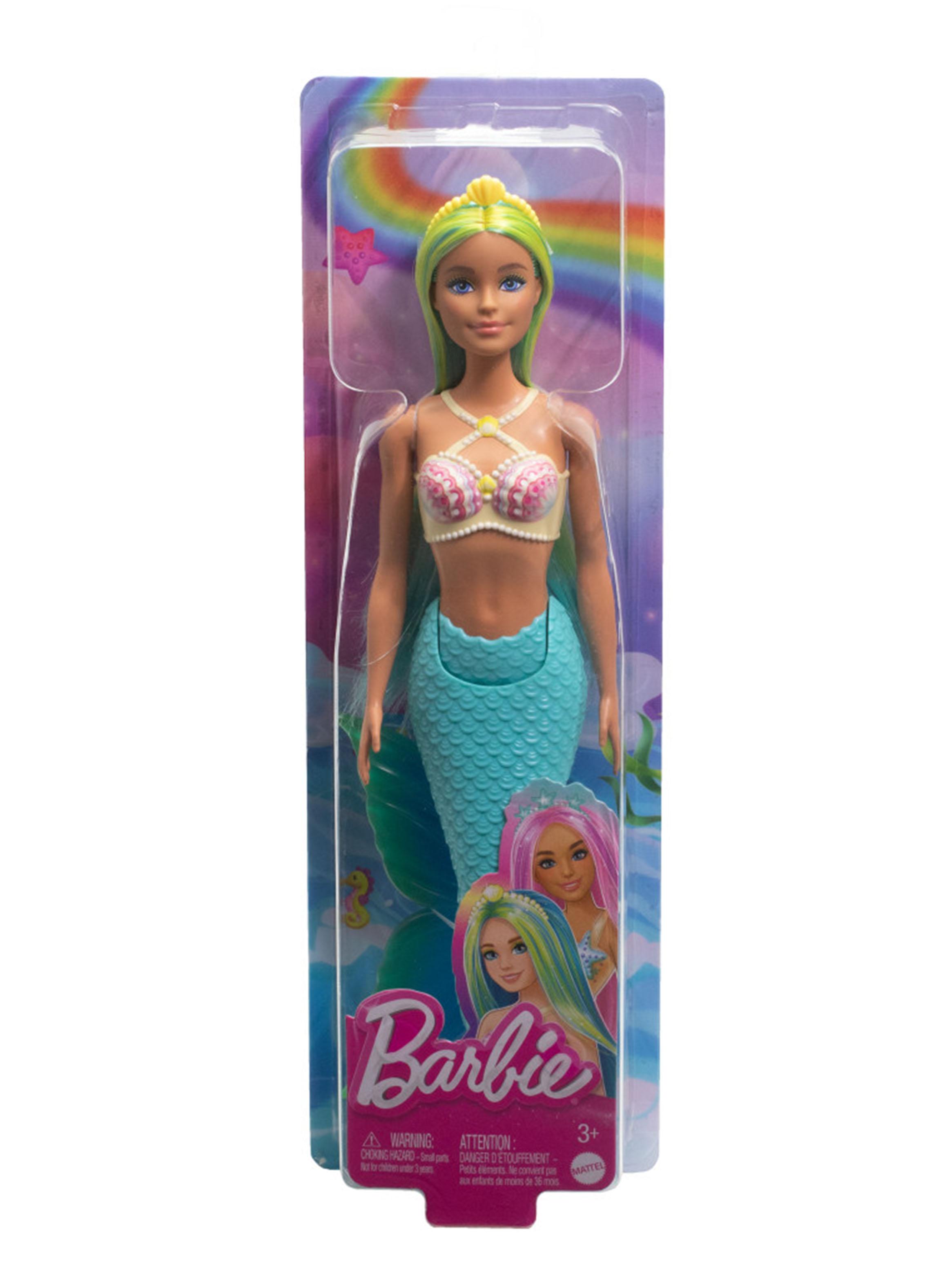 Muñeca Barbie Sirena Cabello Verde y Azul-4