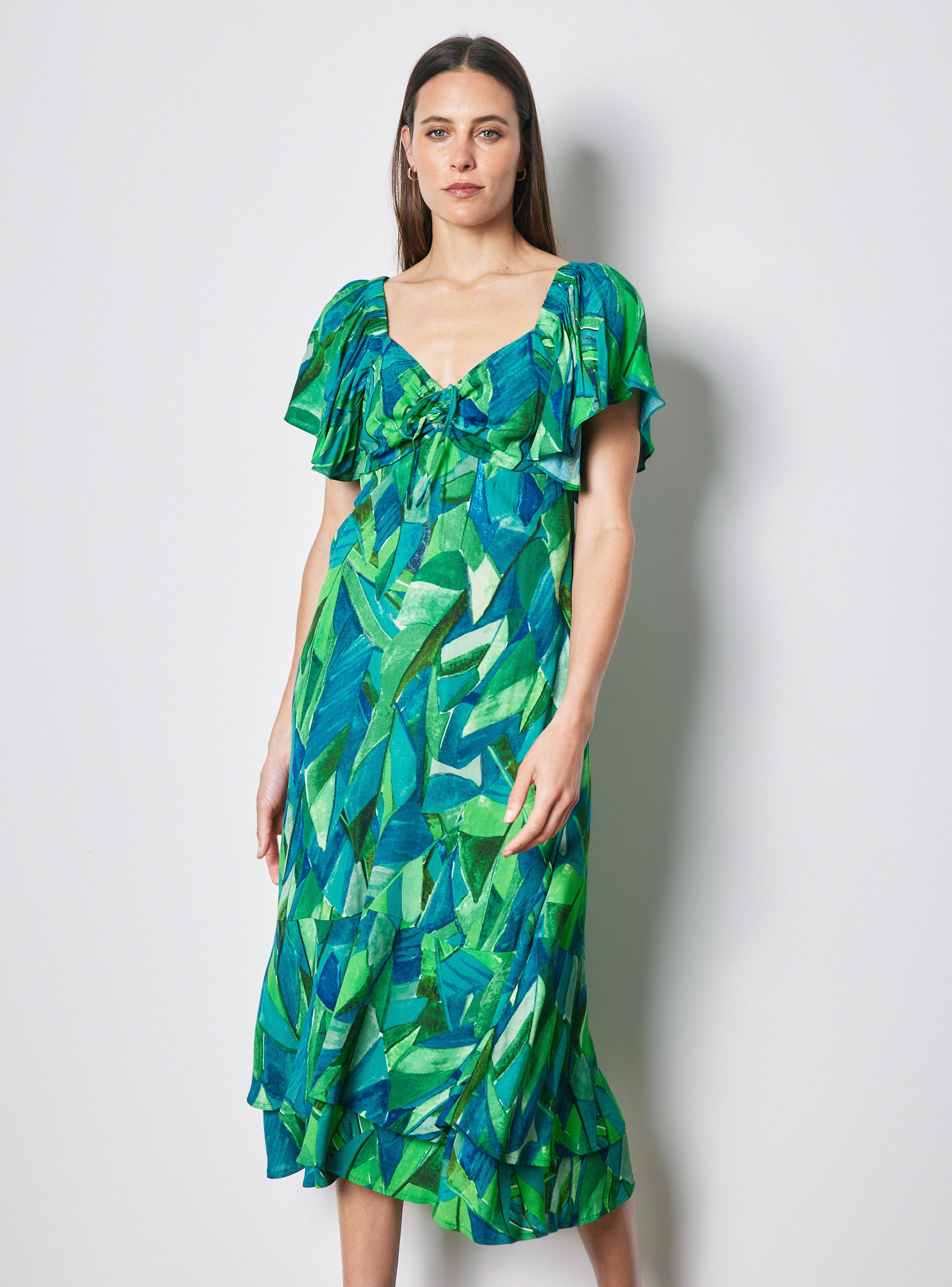 Vestido Midi con Lazo en Escote Mangas y Ruedo con Volantes-0