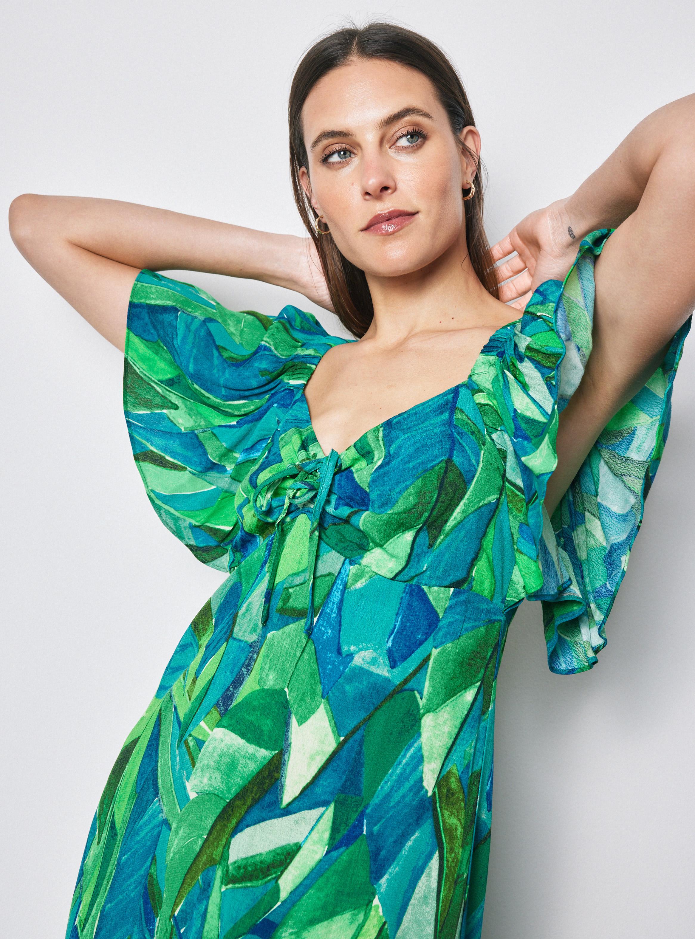 Vestido Midi con Lazo en Escote Mangas y Ruedo con Volantes-2