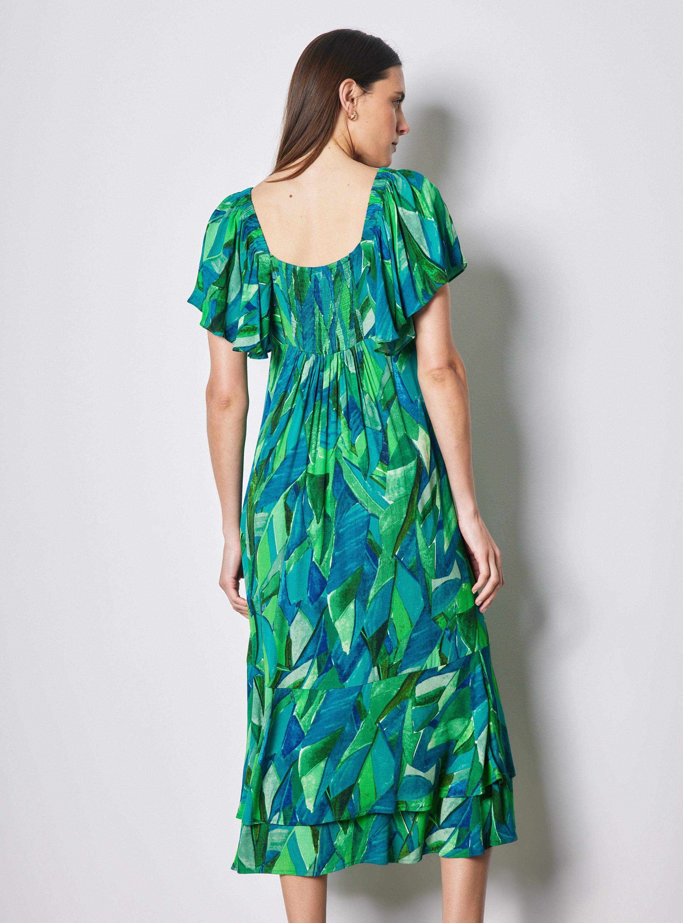 Vestido Midi con Lazo en Escote Mangas y Ruedo con Volantes-1