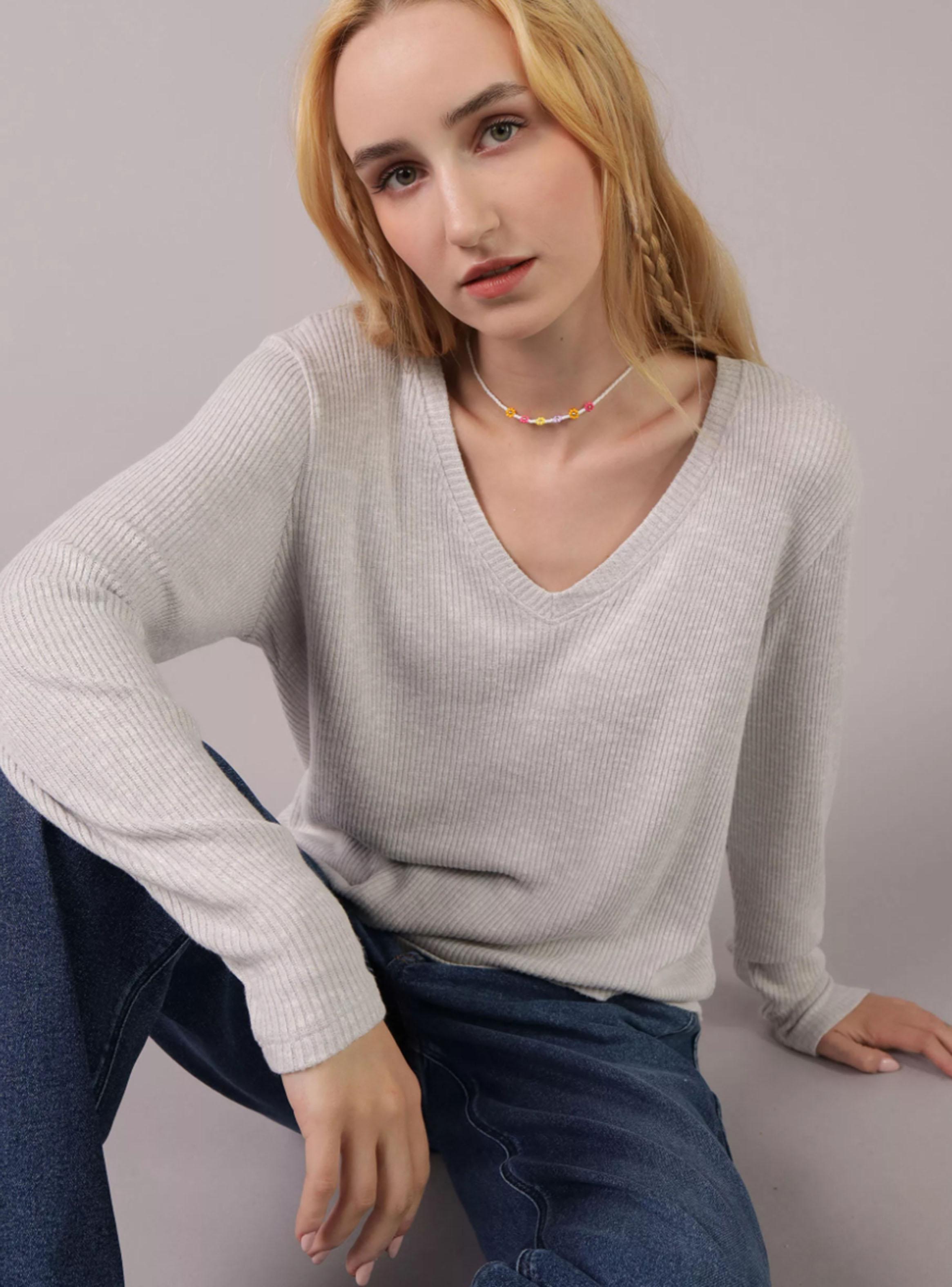 Sweater Tejido Acanalado Cuello en V-0