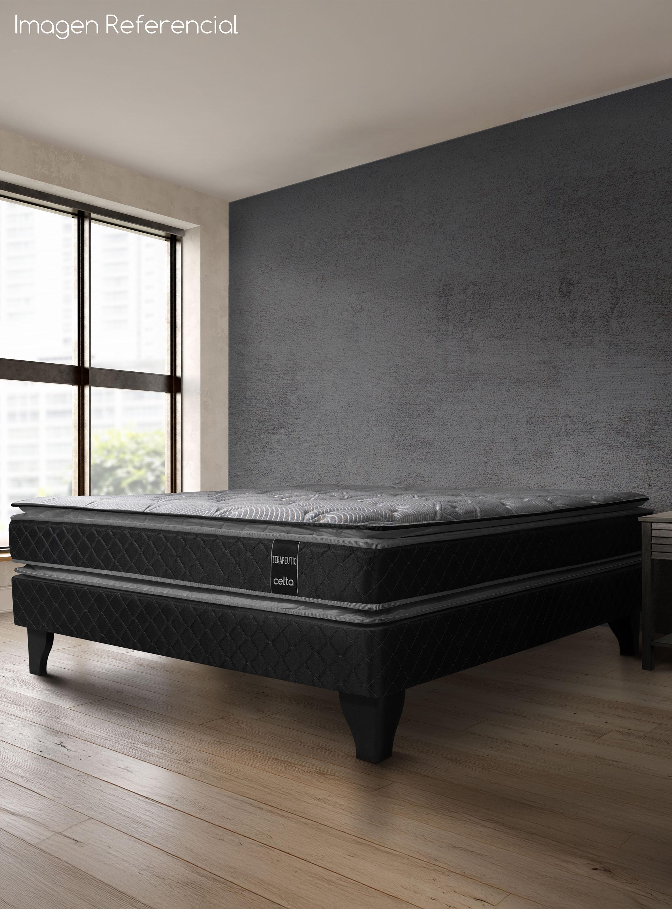 Cama Europea Terapeutic 2 Plazas Base Normal + Respaldo Negro-5