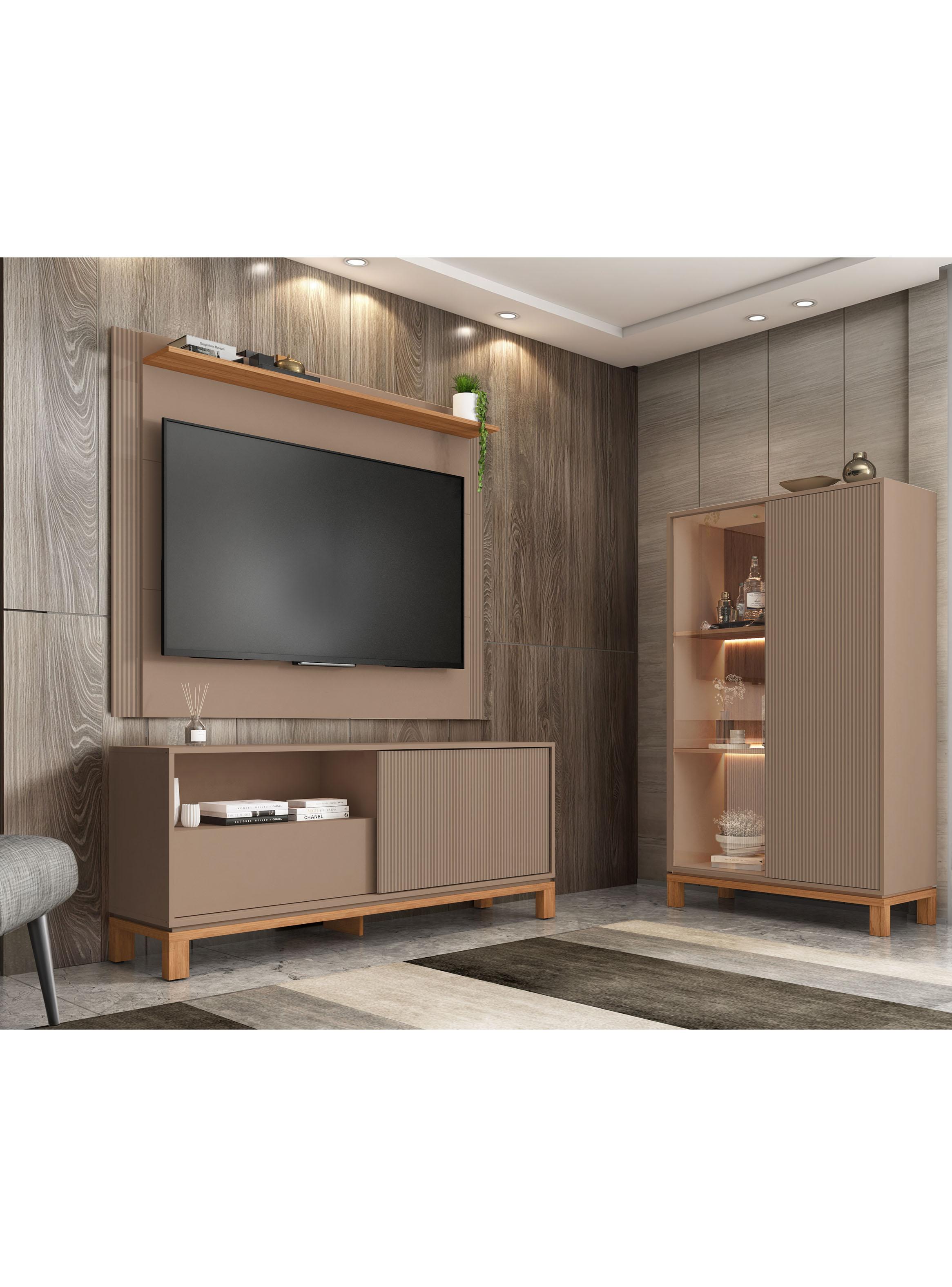 Panel TV + Rack TV 1.3m Vitrina Gris-4