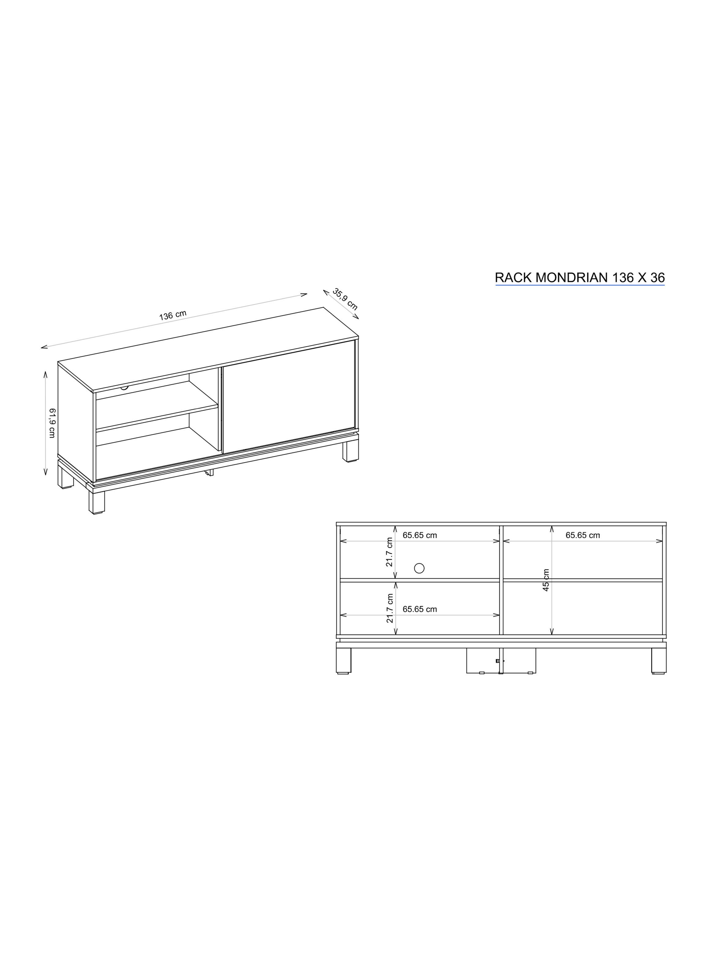 Panel TV + Rack 1.3m + Vitrina + Buffet Mondrian Off White-2
