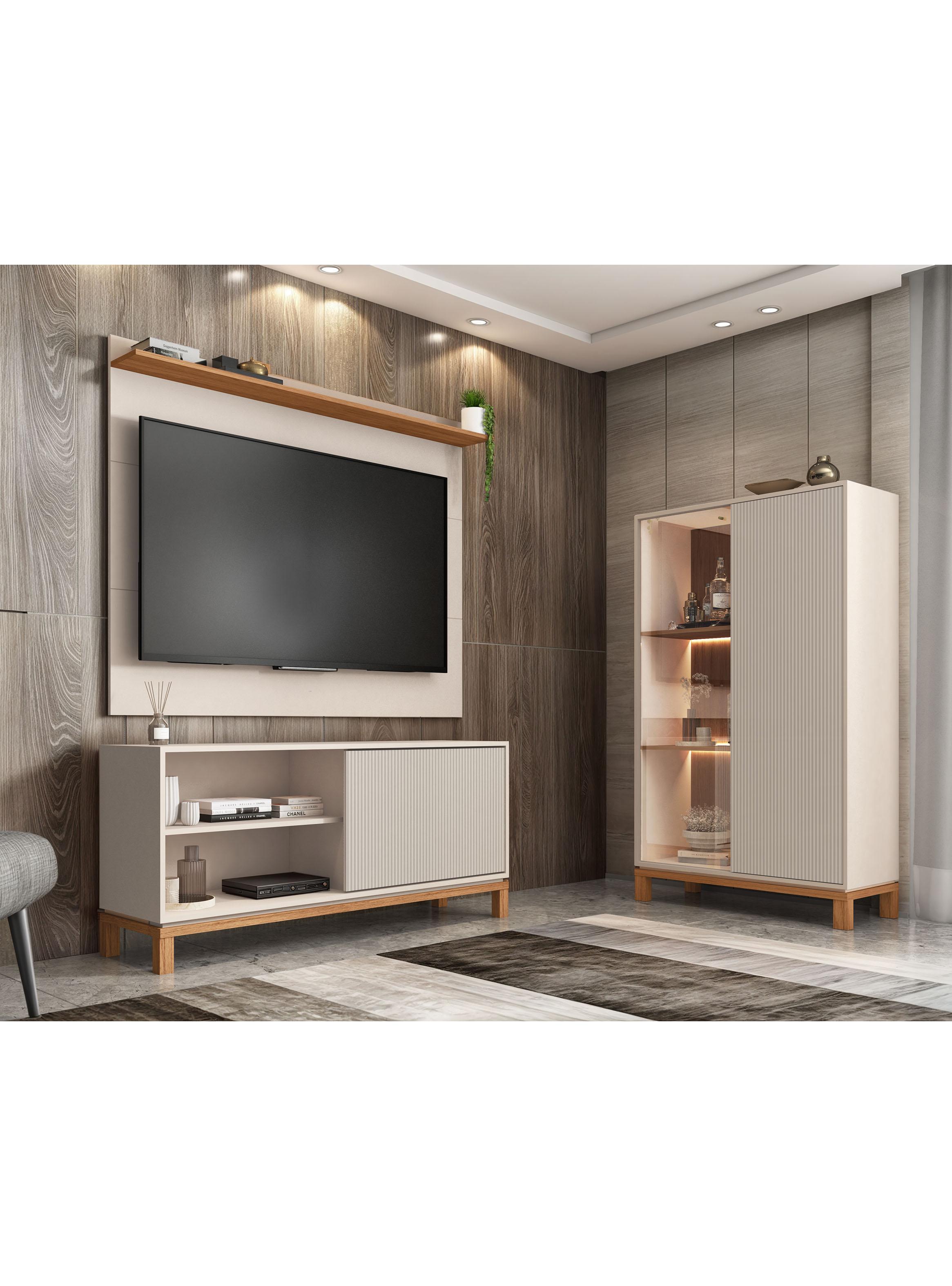 Panel TV + Rack 1.5m + Vitrina + Mondrian Off White-4