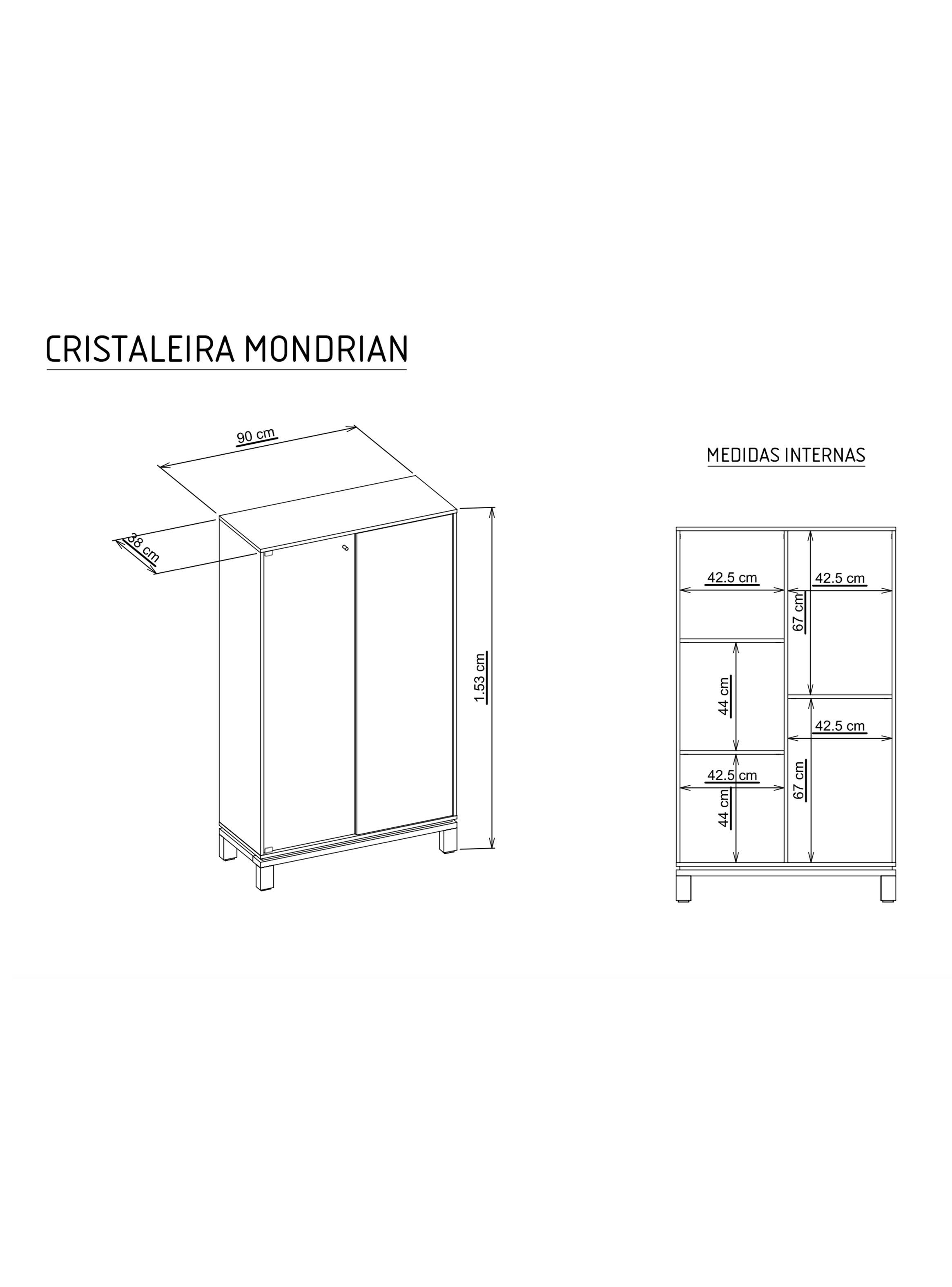 Panel TV + Rack 1.5m + Vitrina + Mondrian Off White-3