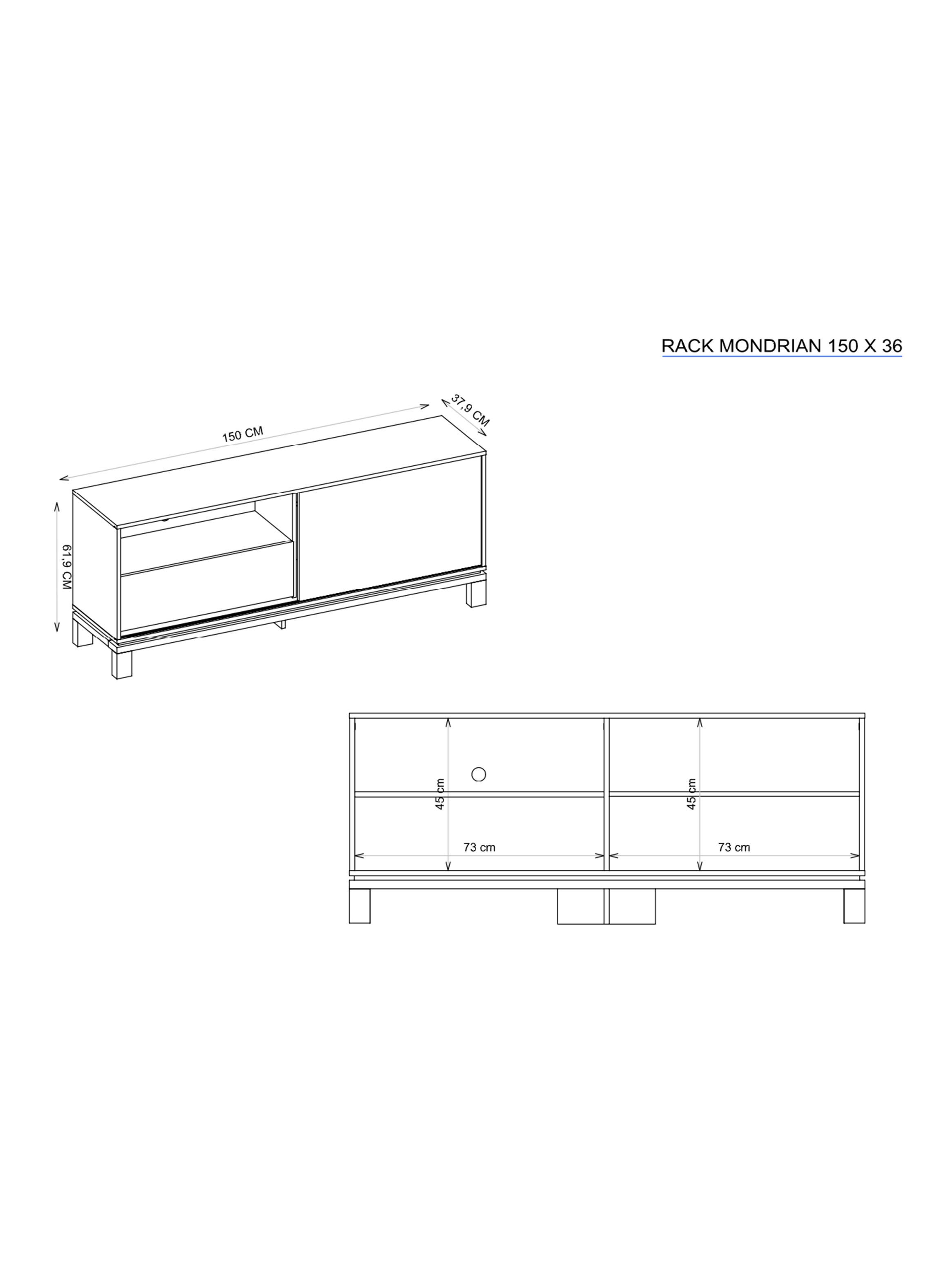 Panel TV + Rack 1.5m + Vitrina + Mondrian Off White-2