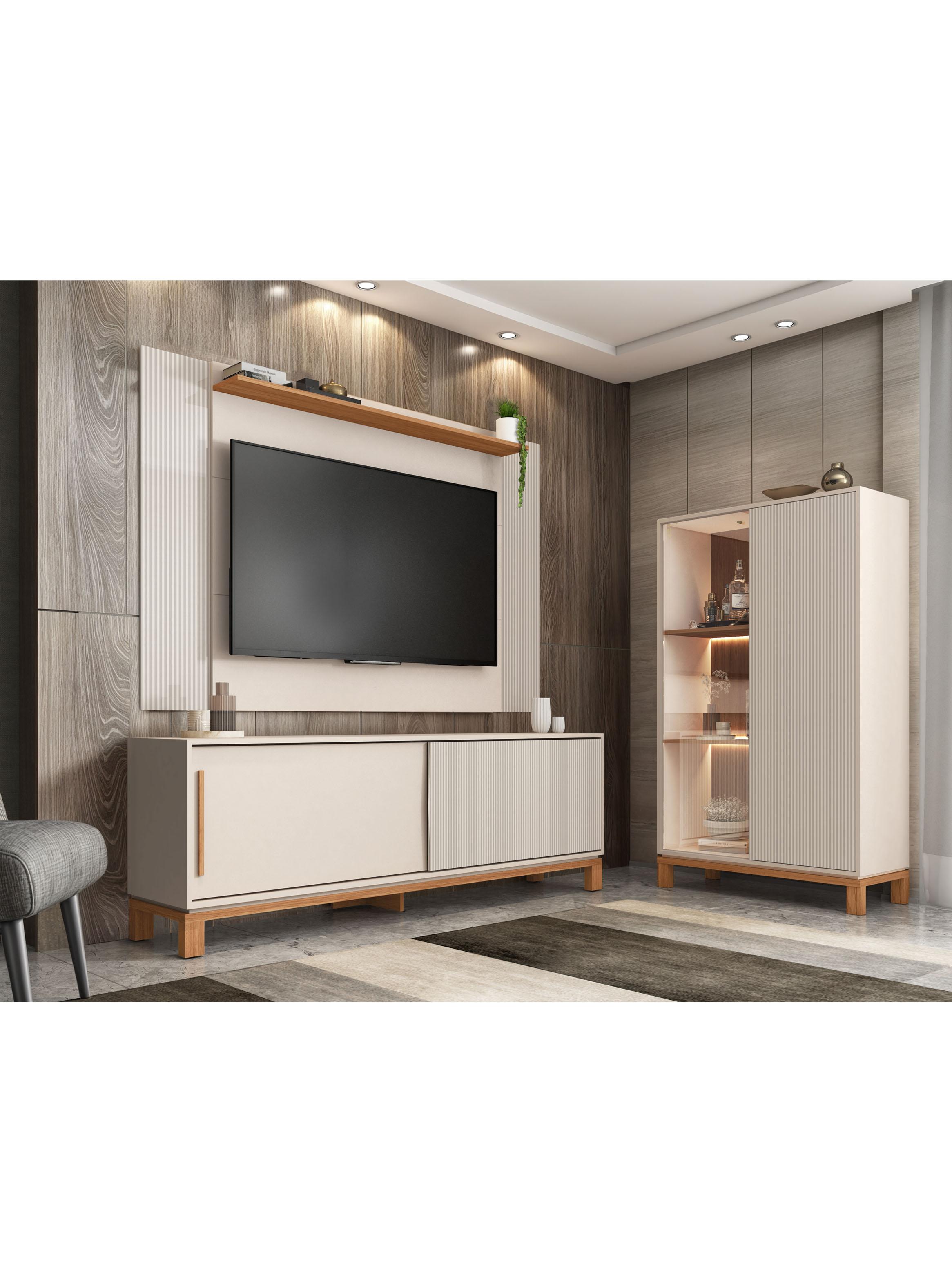 Panel TV + Rack 1.8m + Buffet + Vitrina Mondrian Off White-7