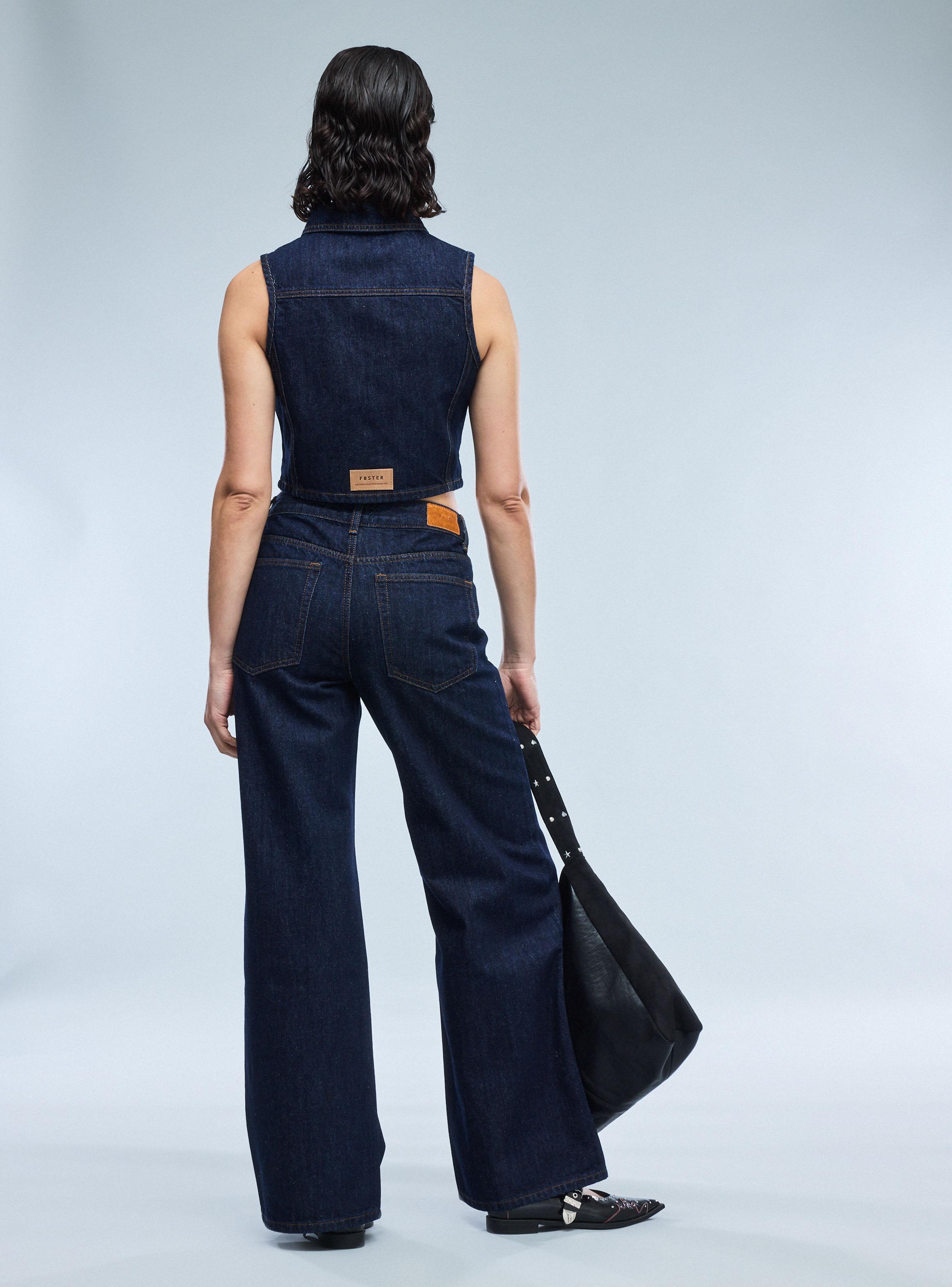 Pantalón Wide Leg 5 Bolsillos Tiro Medio-5