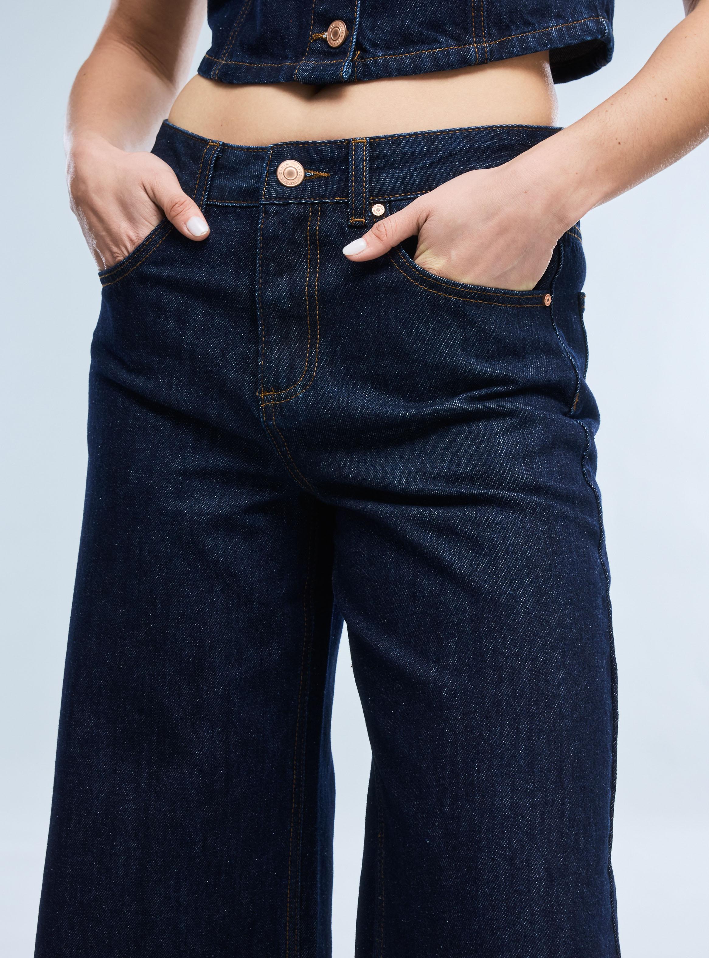 Pantalón Wide Leg 5 Bolsillos Tiro Medio-2