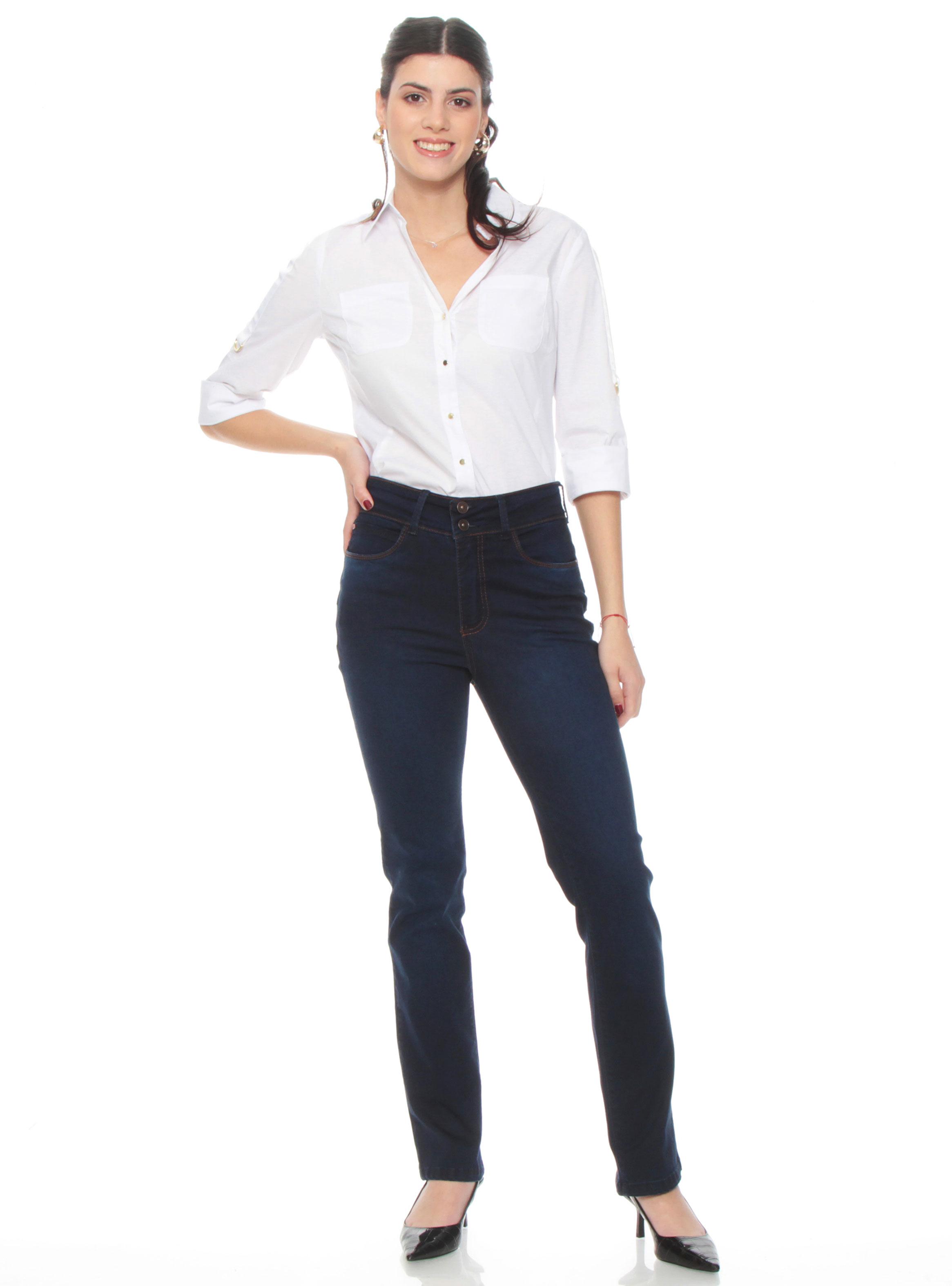 Jeans Recto Slim Tiro Alto con Pretina 2 Botones-3