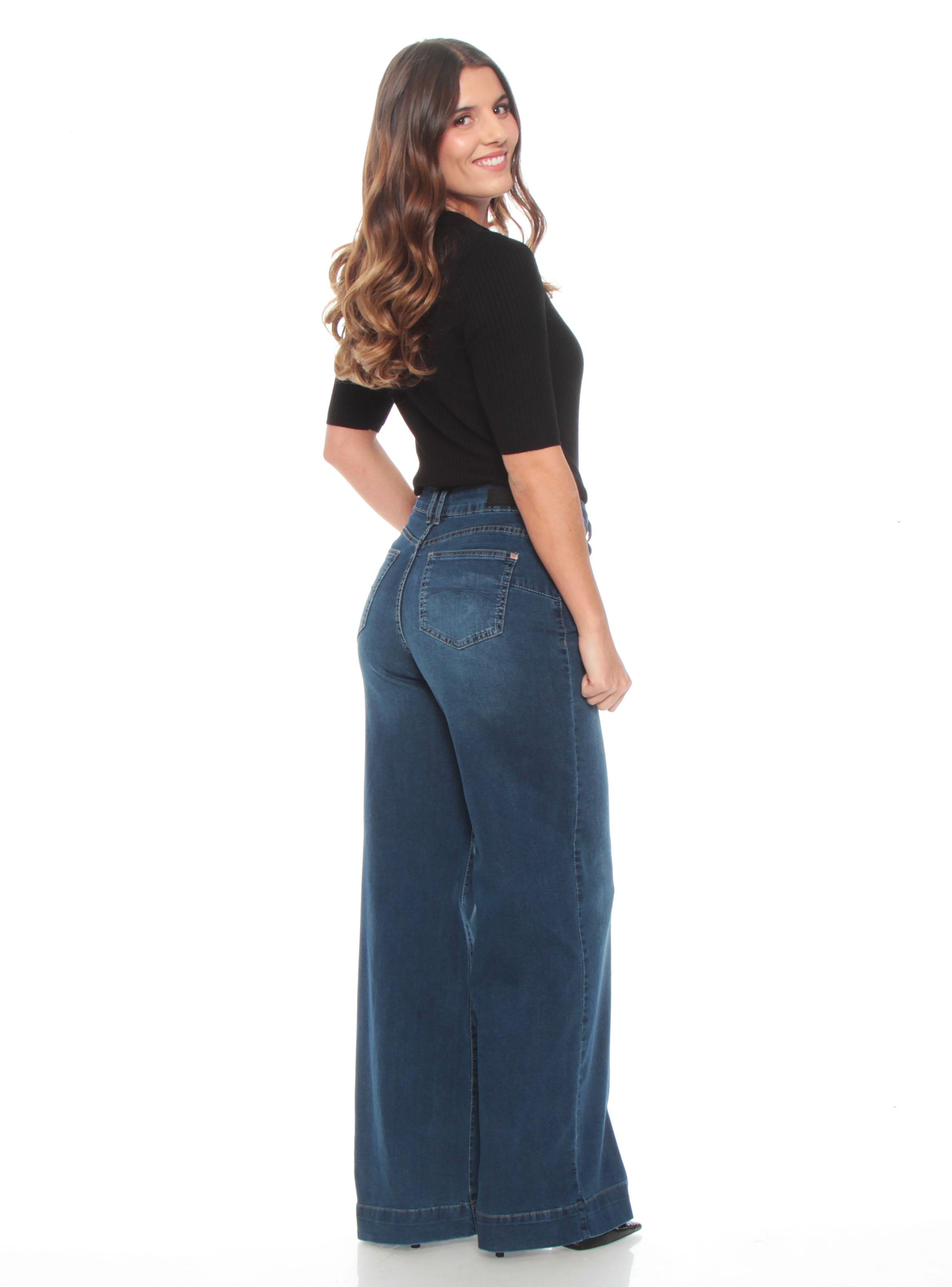 Jeans Wide Leg de Tiro Alto y Pretina-4