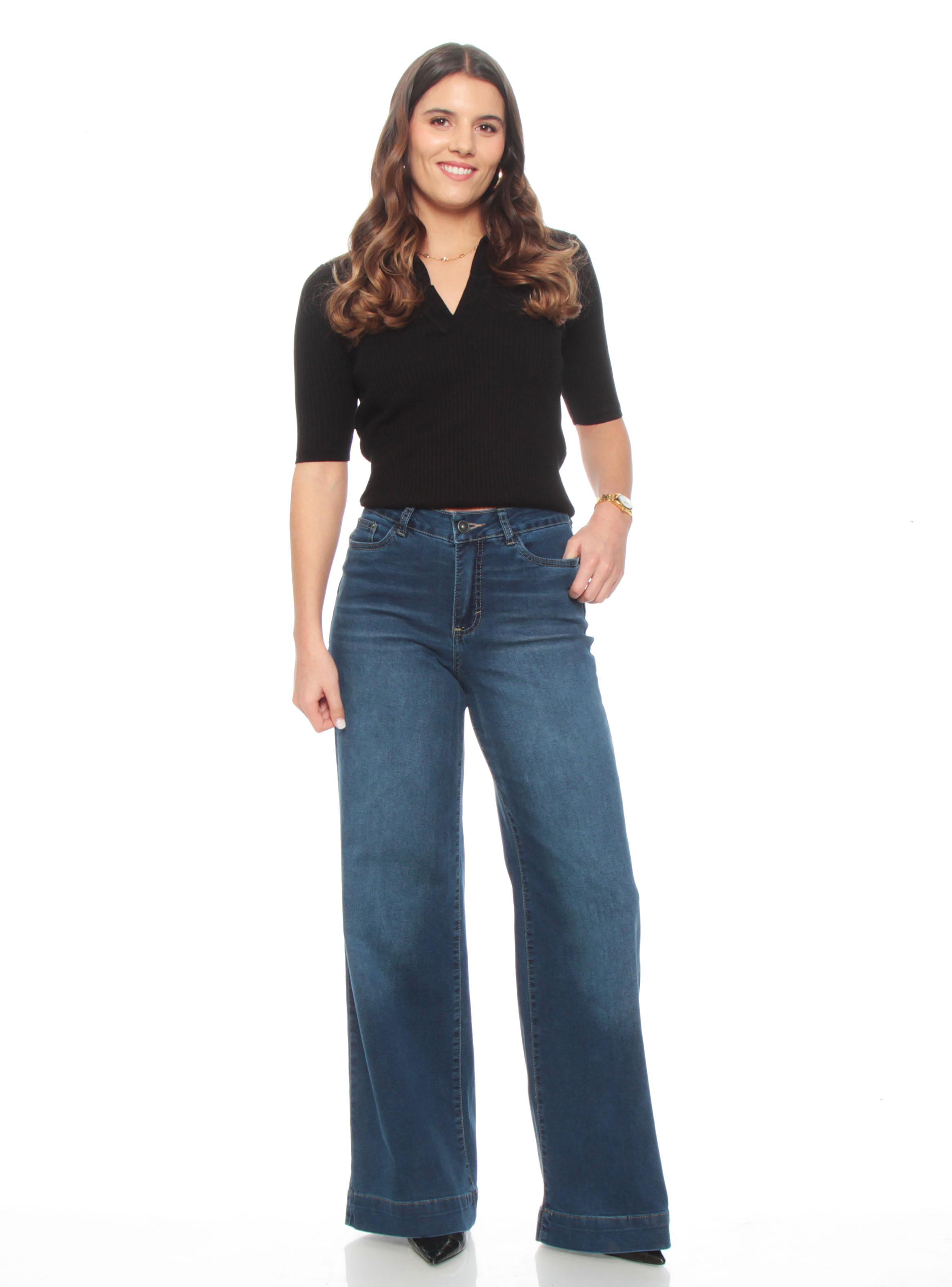Jeans Wide Leg de Tiro Alto y Pretina-3